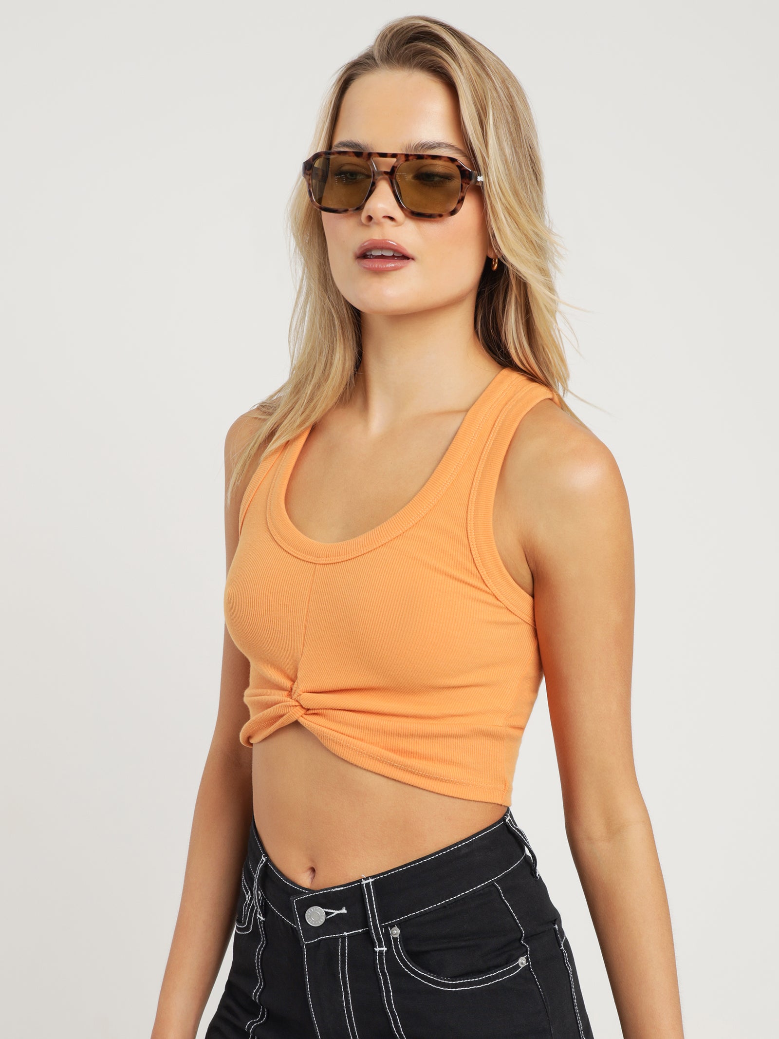 Carrie Twist Tank in Orange Sorbet