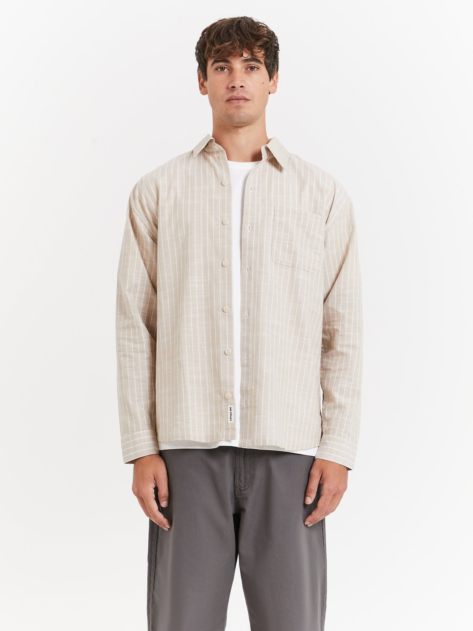 Lewis Overshirt in Stone Stripe