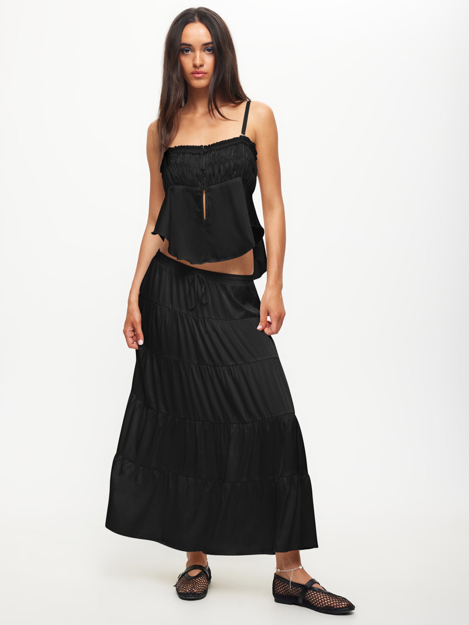 Keira Tiered Skirt in Onyx Black