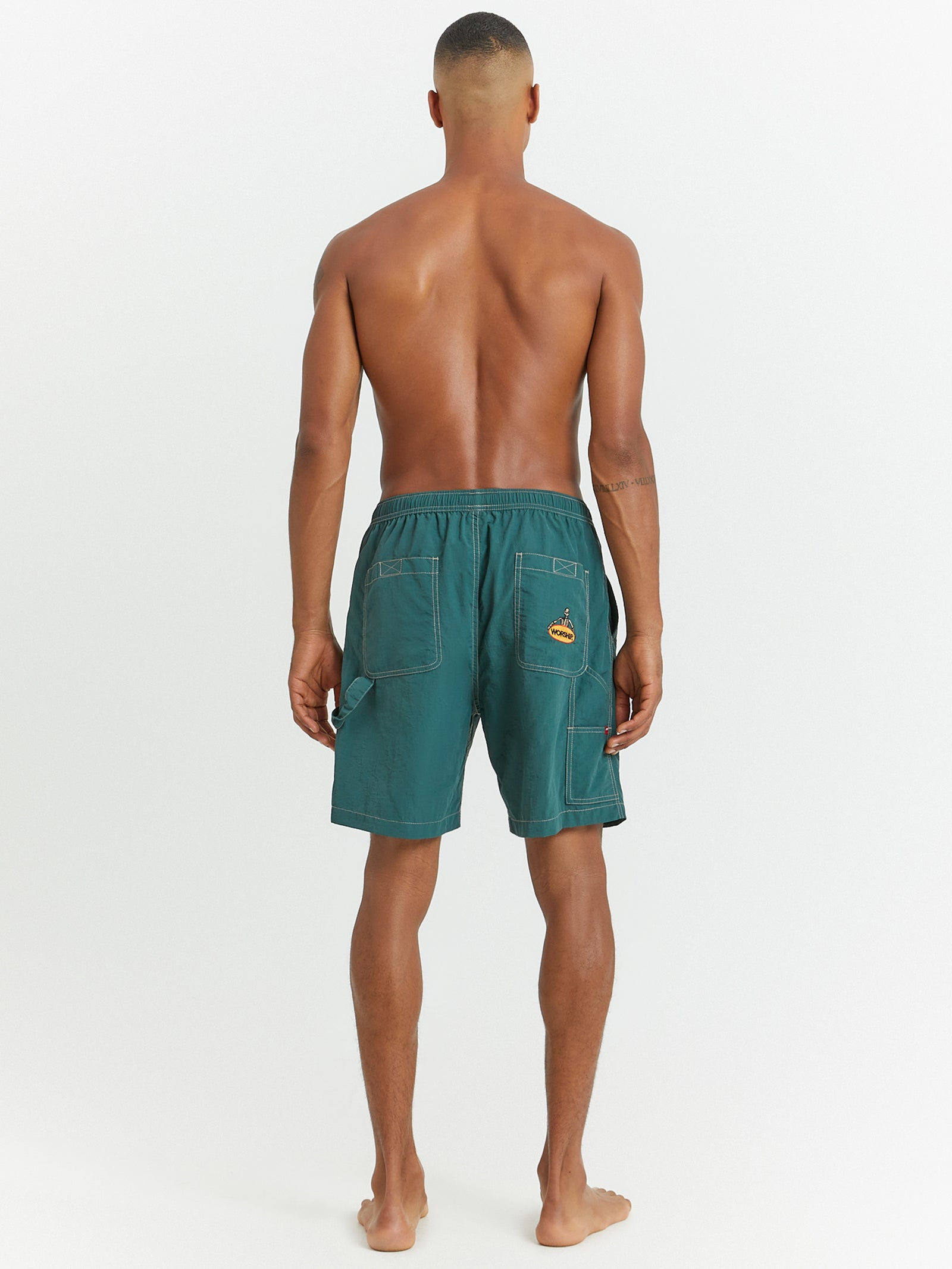 Lay Doubt Nylon Carpenter Shorts in Deep Lake Green