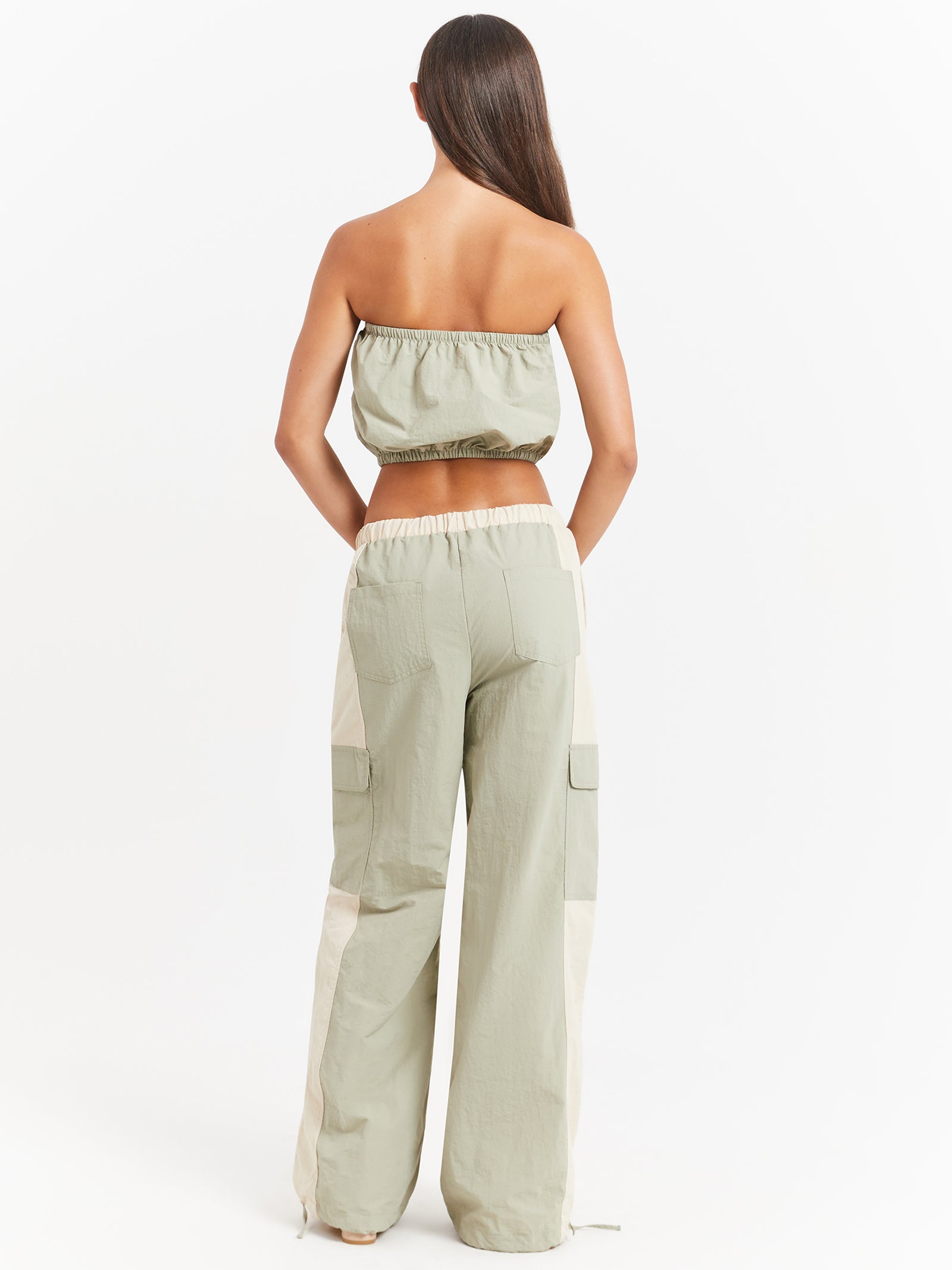 Ella Parachute Pants in Sage & Cream