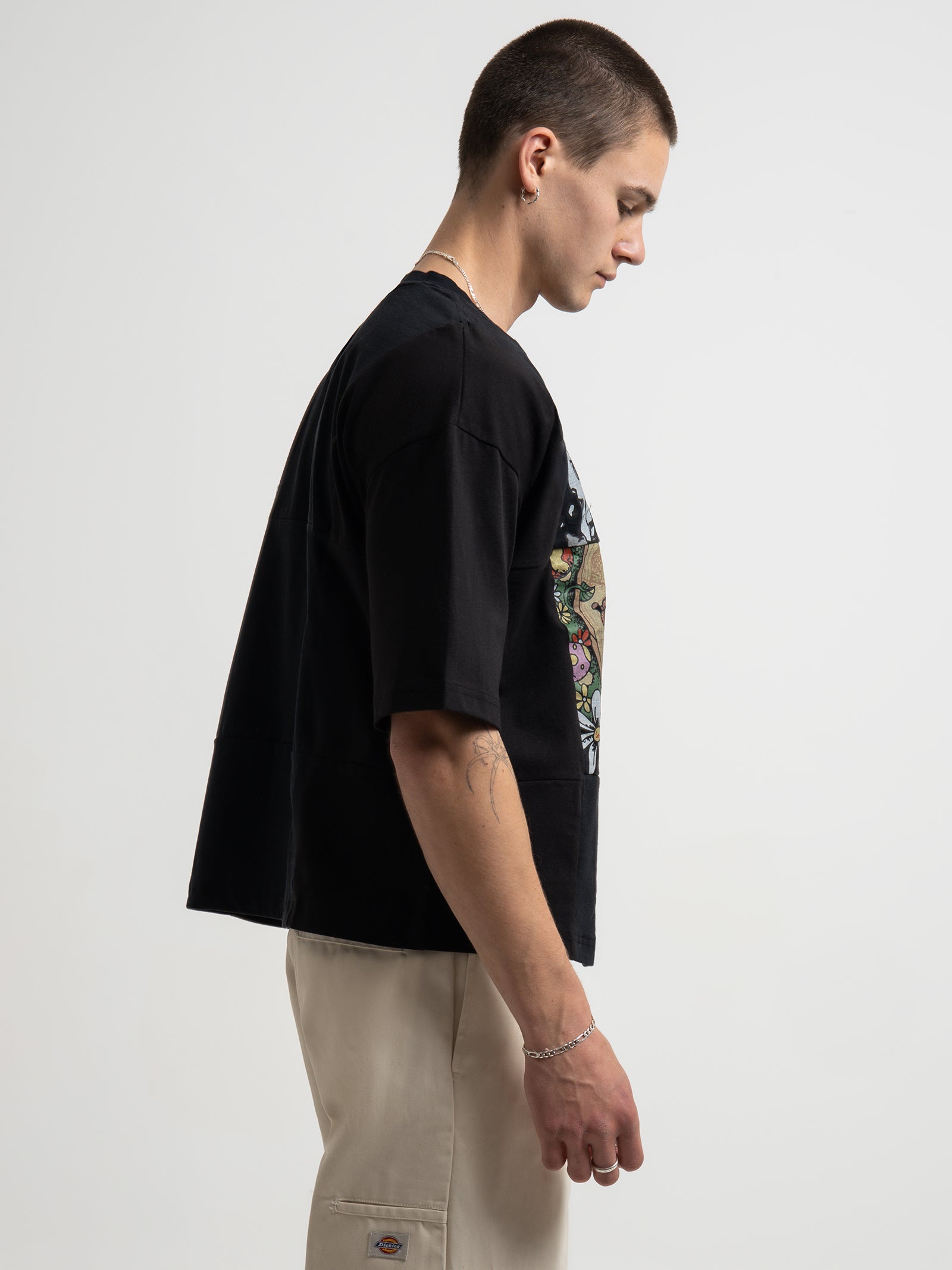 Reworked Grid T-Shirt in Overdyed Black