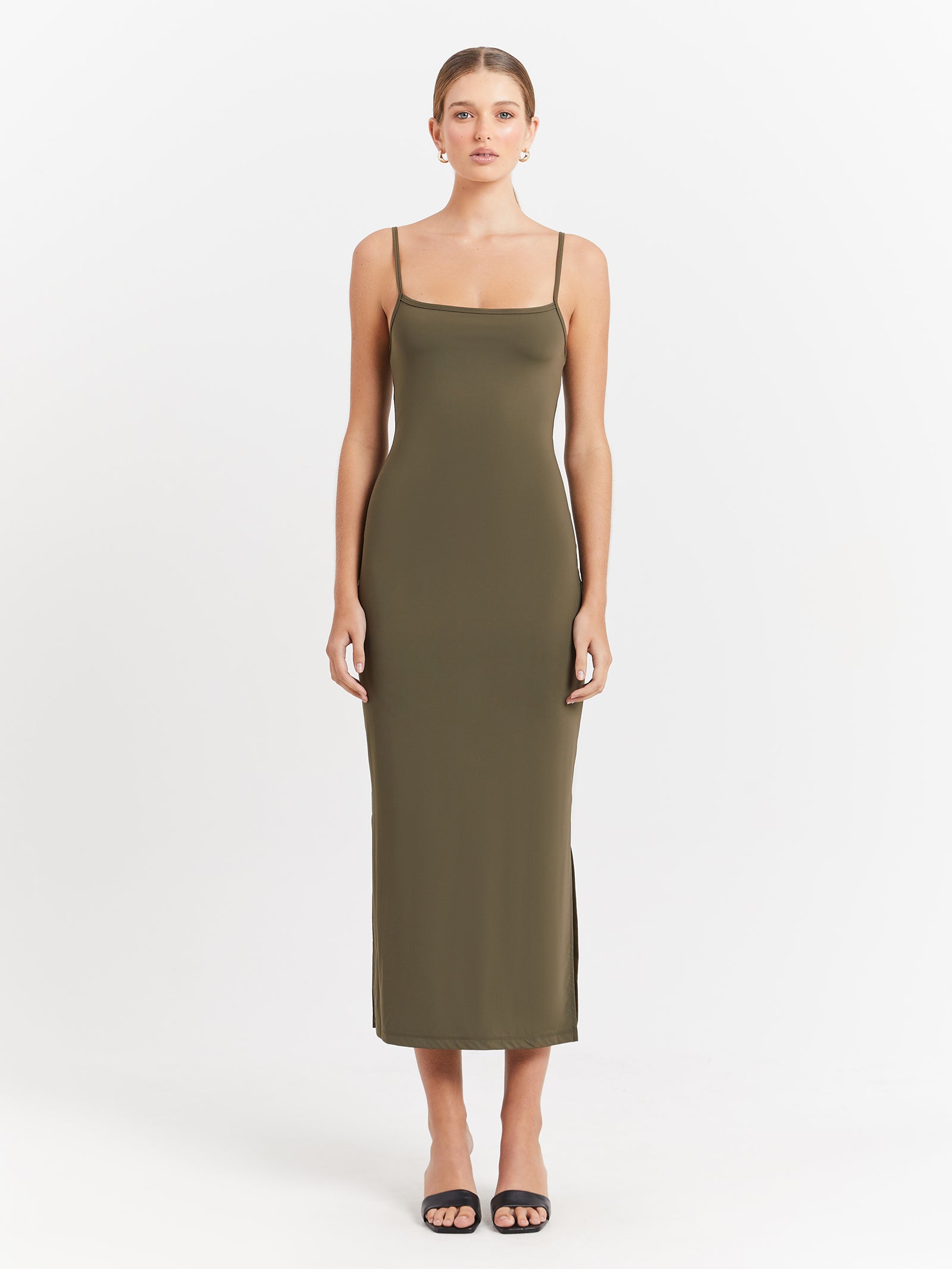 Mse Standard Low Back Dress in Khaki