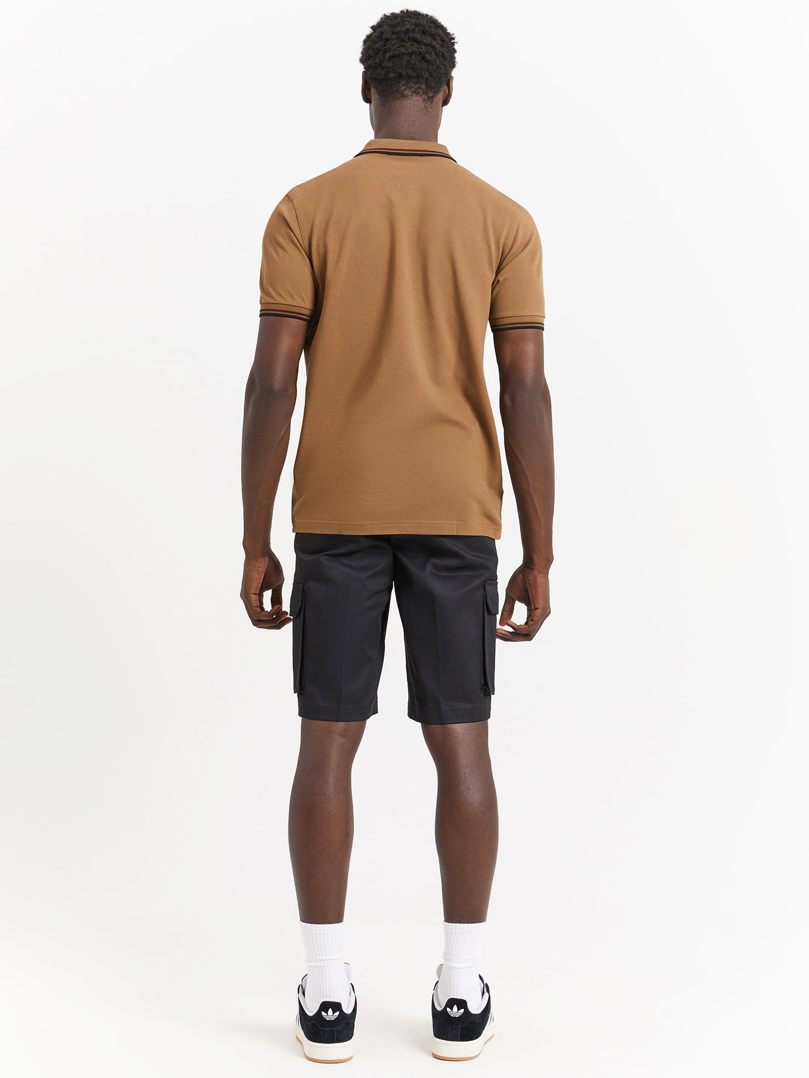 Twin Tipped Polo Shirt in Shaded Stone Tobacco Brown & Black