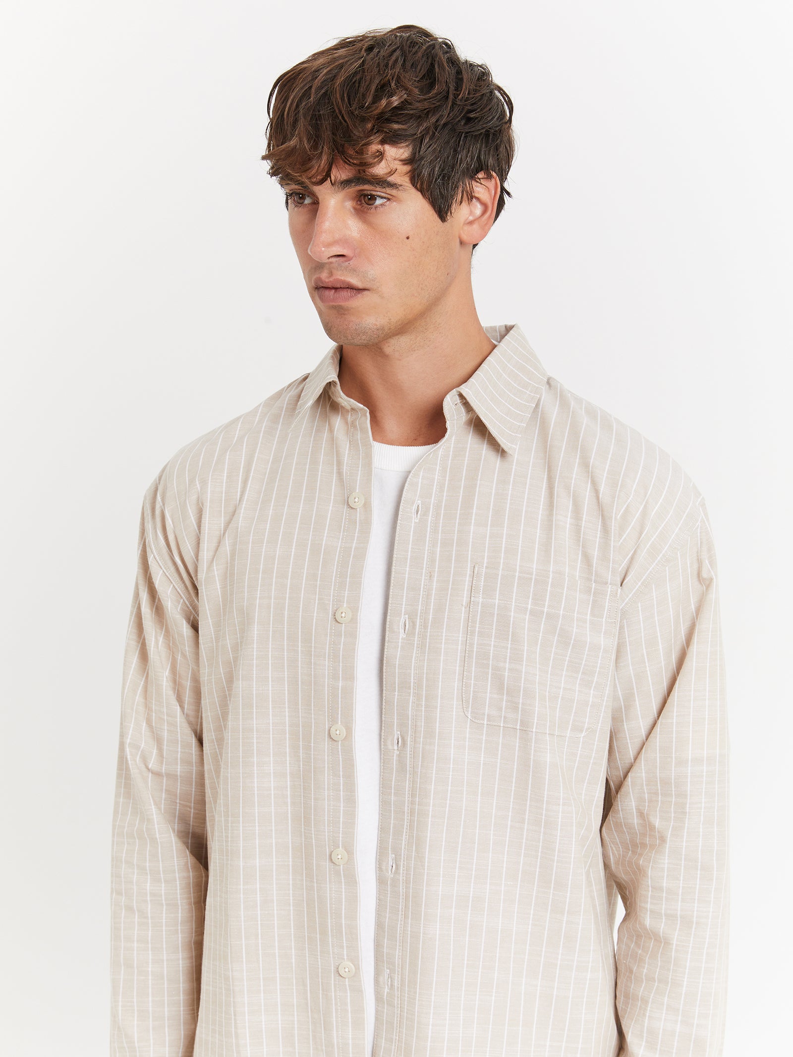 Lewis Overshirt in Stone Stripe