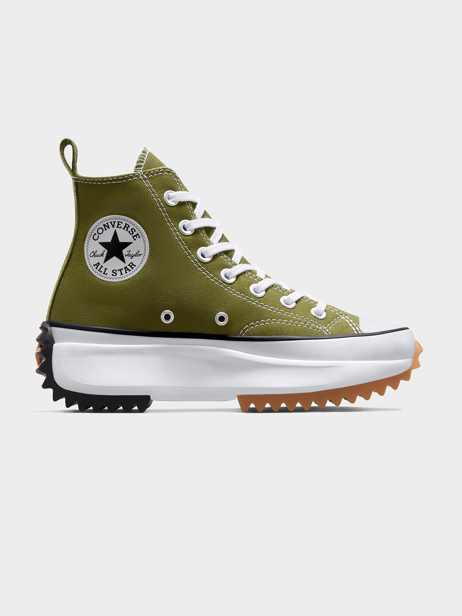 Unisex Run Star High Top Sneakers in Grassy, White & Black