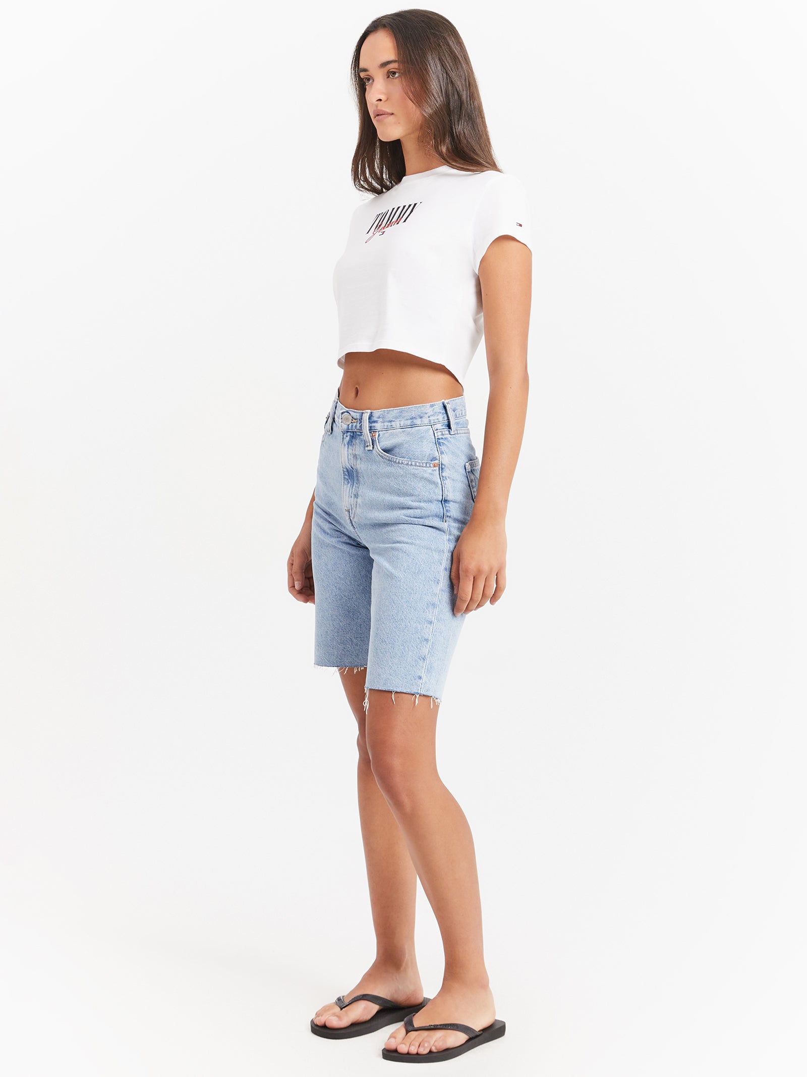 Harper Bermuda High Rise Denim Jorts in Light Blue