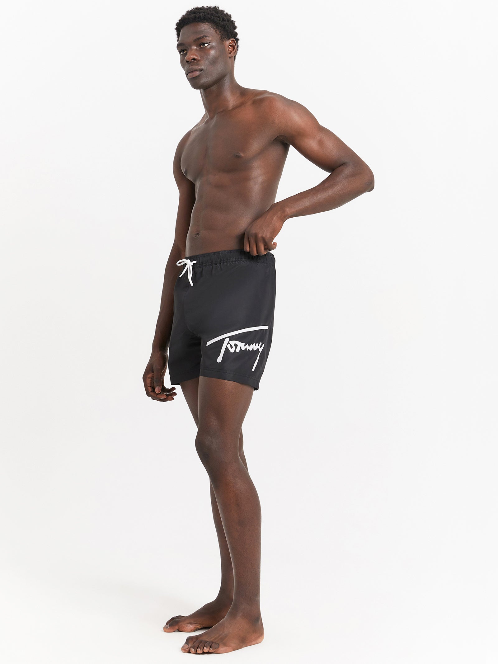 Signature Logo Drawstring Swim Shorts in Black