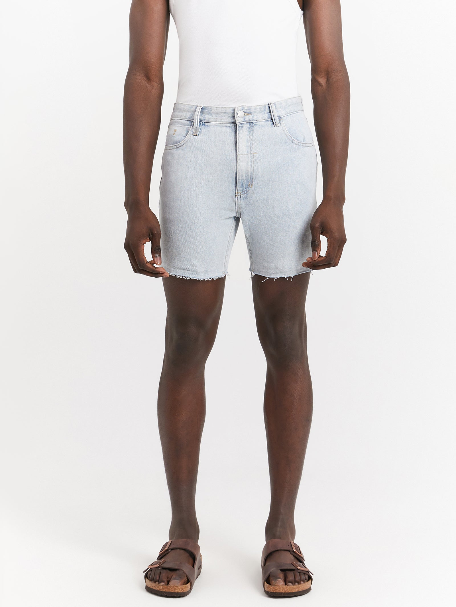 Mandude Faded Denim Shorts in Faded Dust Blue