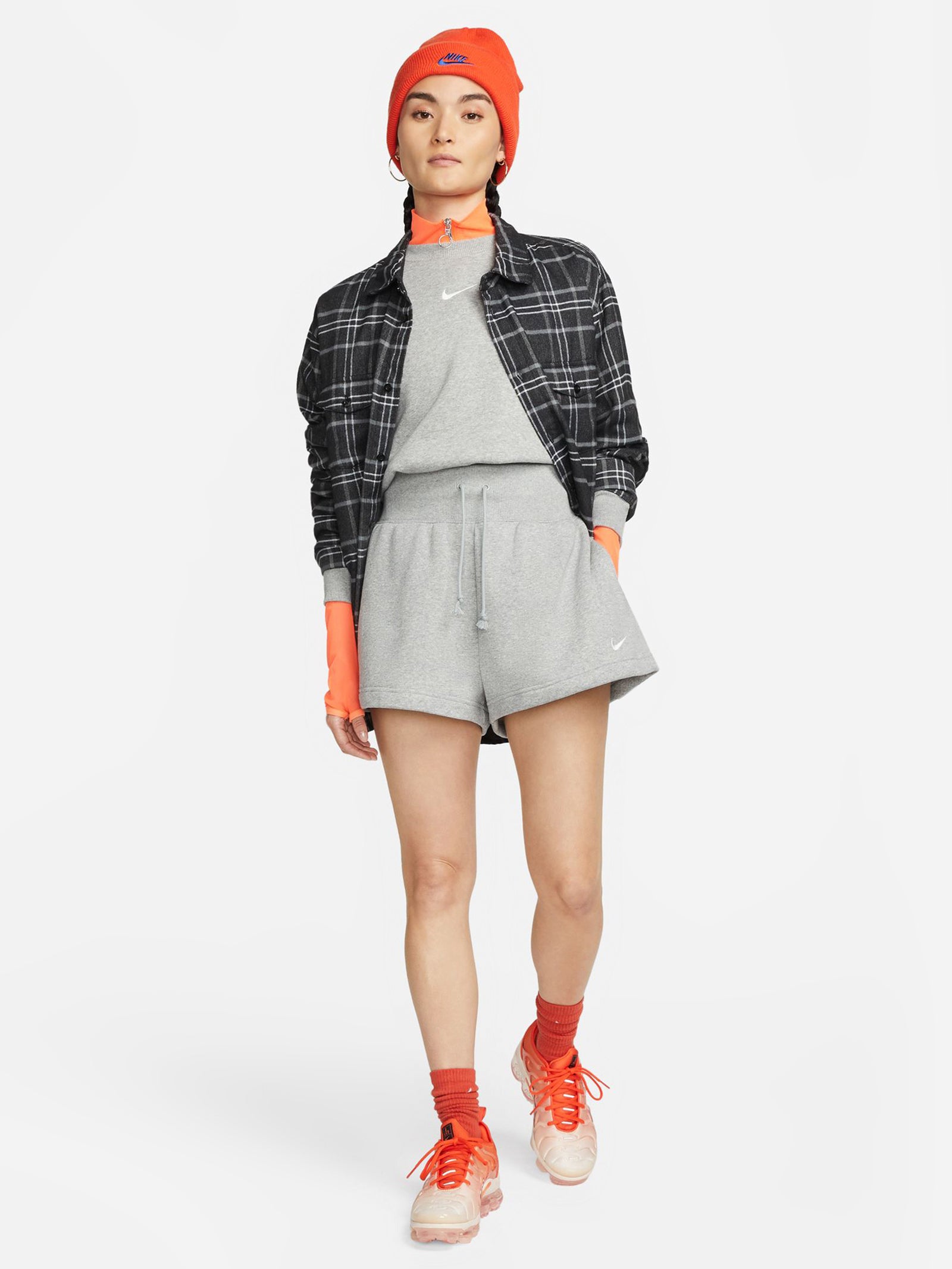 Phoenix Fleece High Waisted Shorts in Dark Grey Heather & Sail