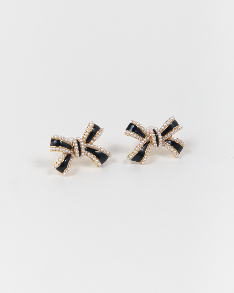 NYU NYU Black Bow Pearl Earrings