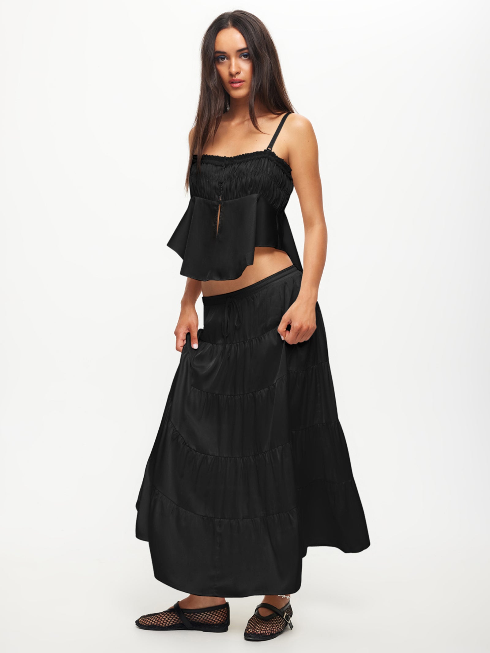 Keira Tiered Skirt in Onyx Black