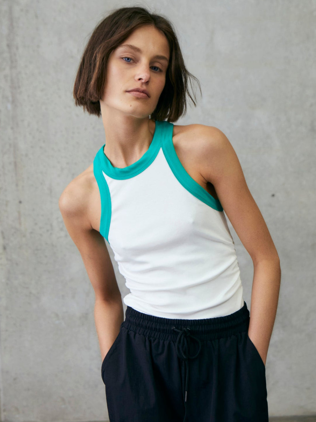 Arlo Rib Tank in Ivory & Alpine Green