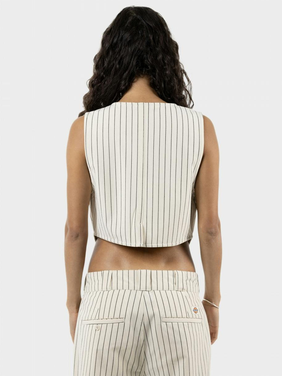 Bandera Crop Waistcoat in Natural Pinstripe