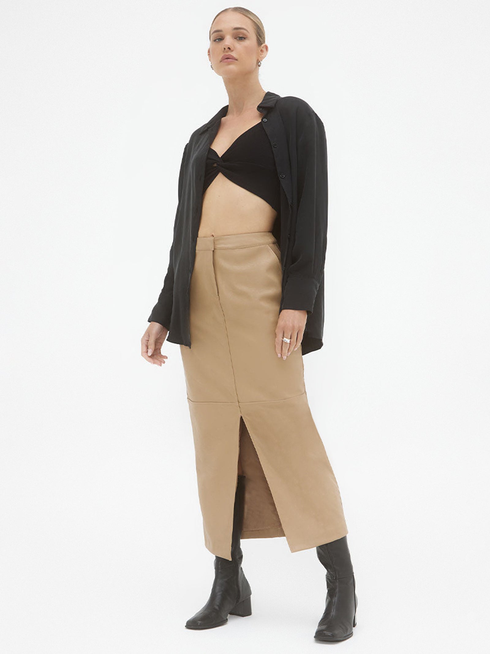 Ascend PU Maxi Skirt in Praline