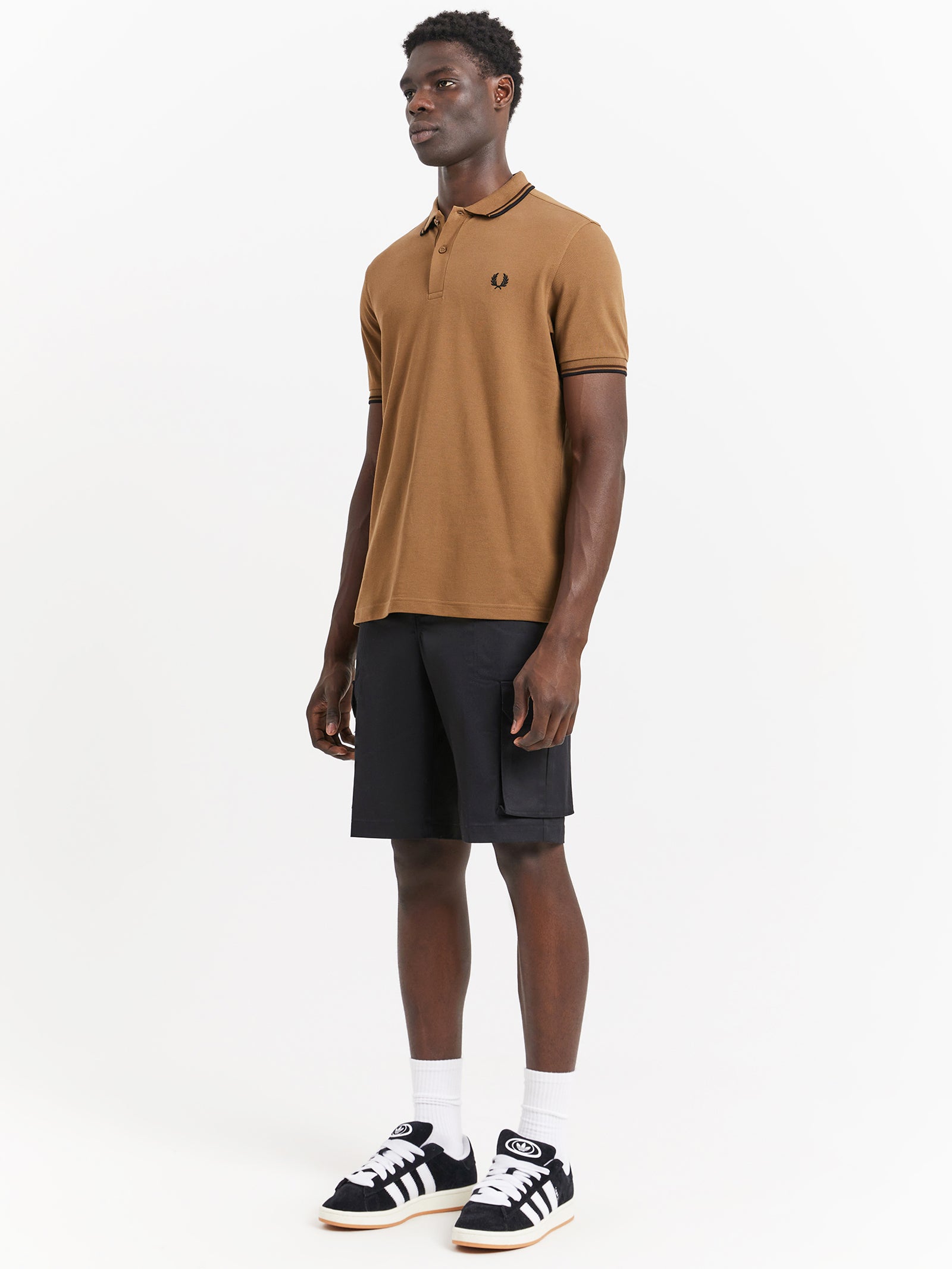 Twin Tipped Polo Shirt in Shaded Stone Tobacco Brown & Black