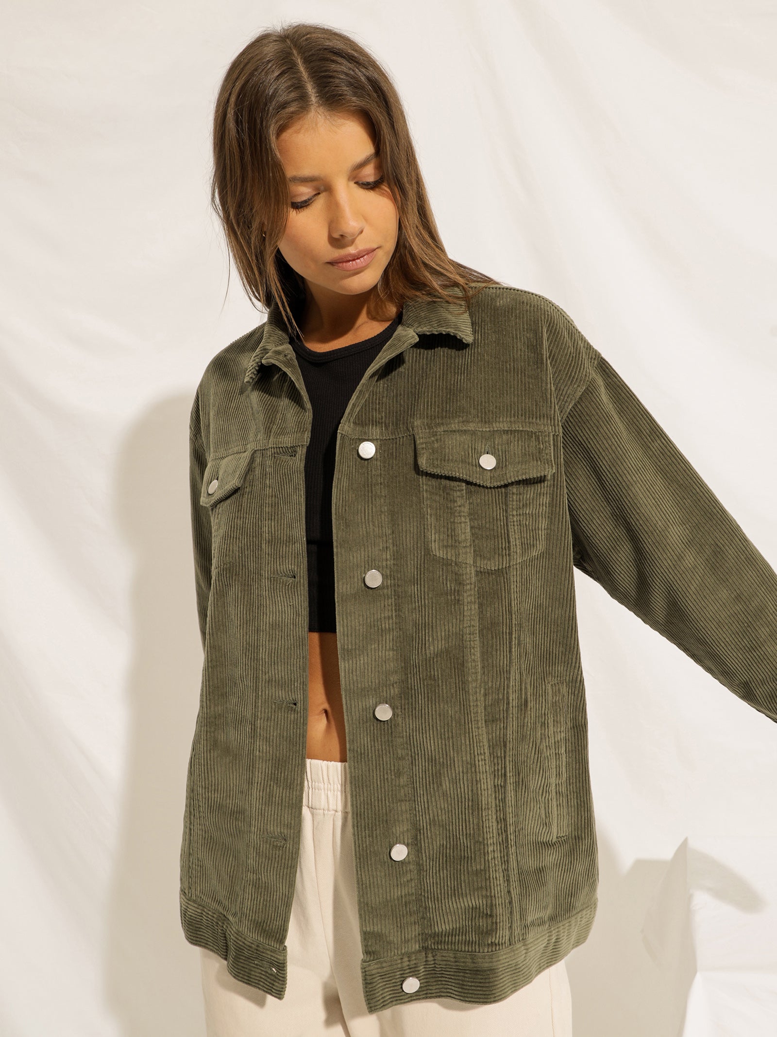 Binx Longline Cord Jacket in Willow