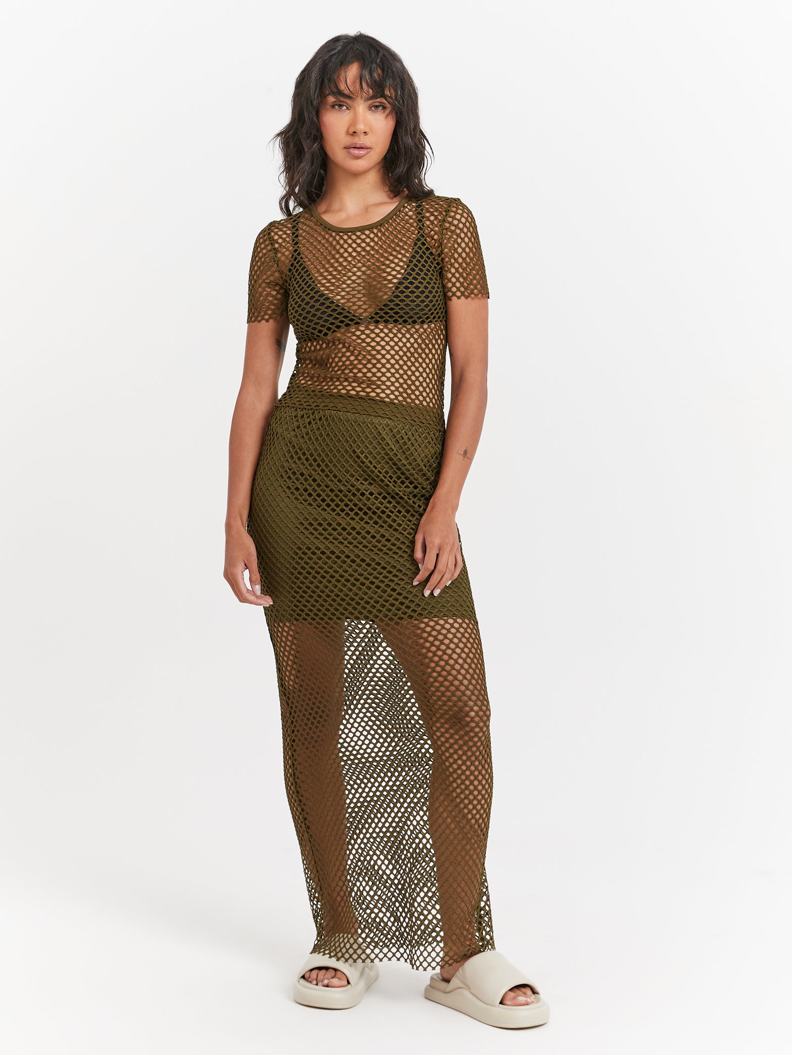 Ruby Mesh Top in Khaki