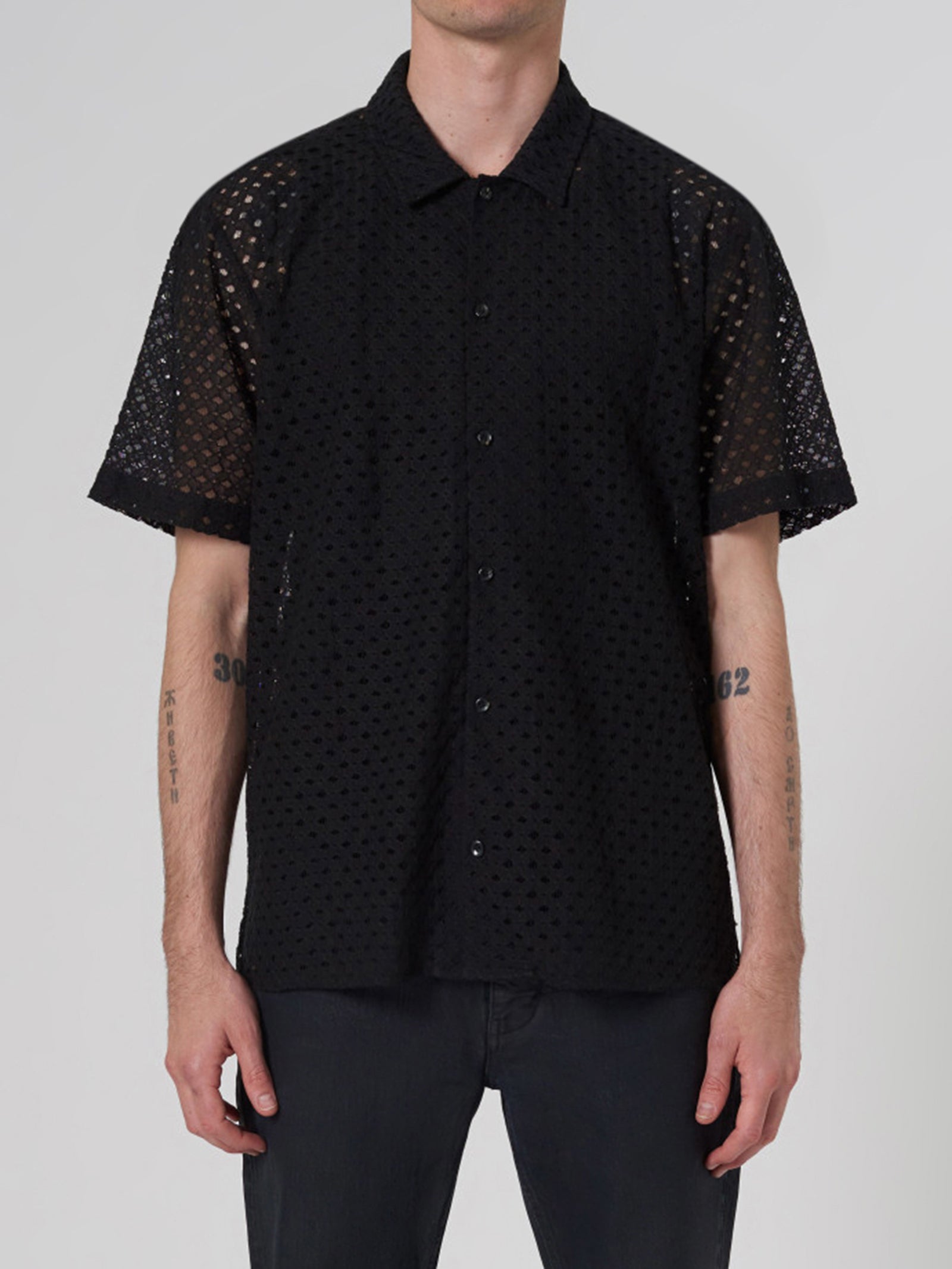 Curtis Short Sleeve Broderie Shirt in Black