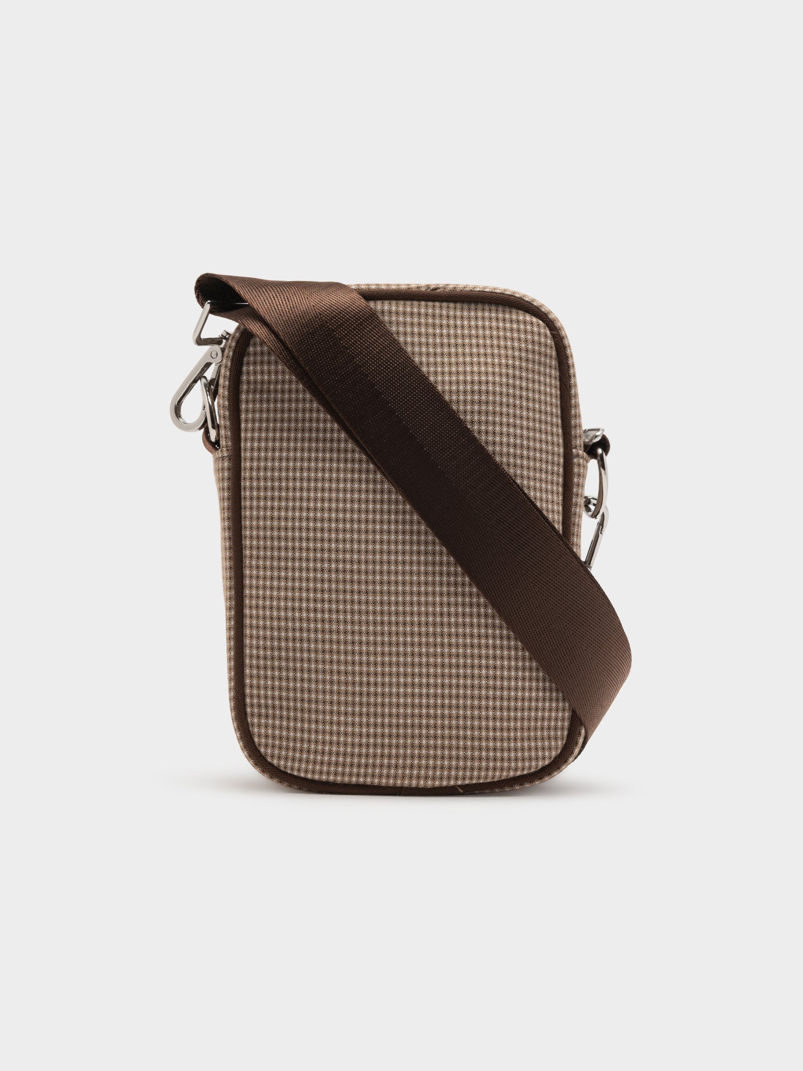 Zip-Front Side Bag in Brown & Cream Check