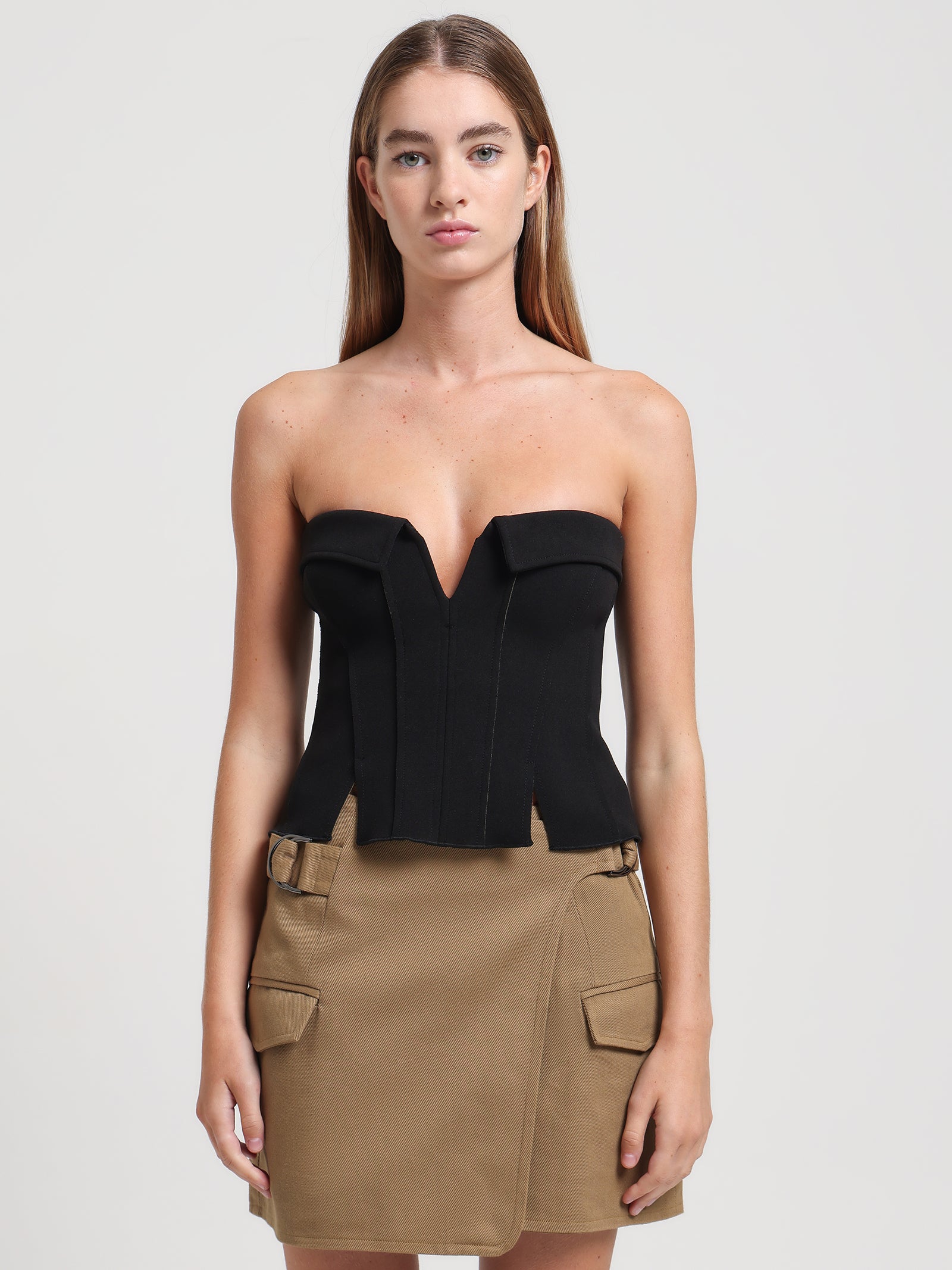 Iesha Bonded Bustier in Black & Khaki