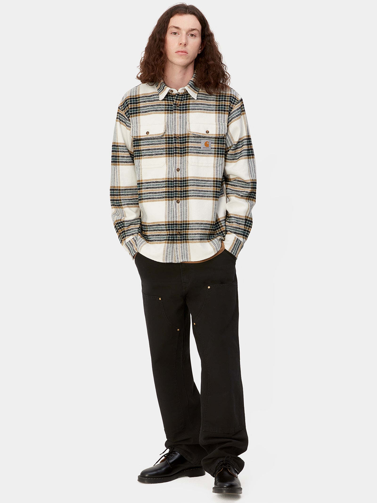 Long Sleeve Hawkins Check Shirt in Larch & Wax White