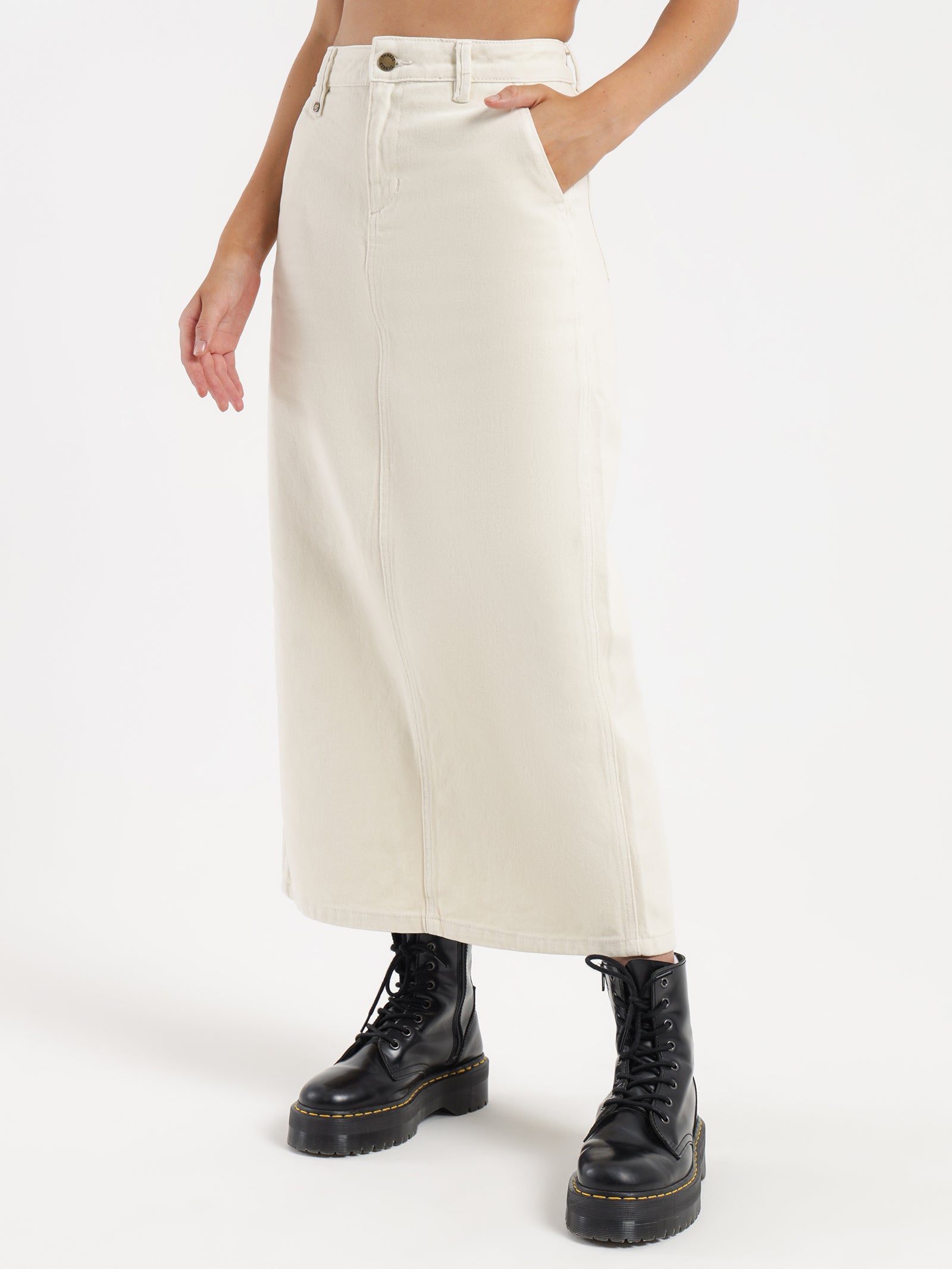 Fran Maxi Denim Skirt in Off White