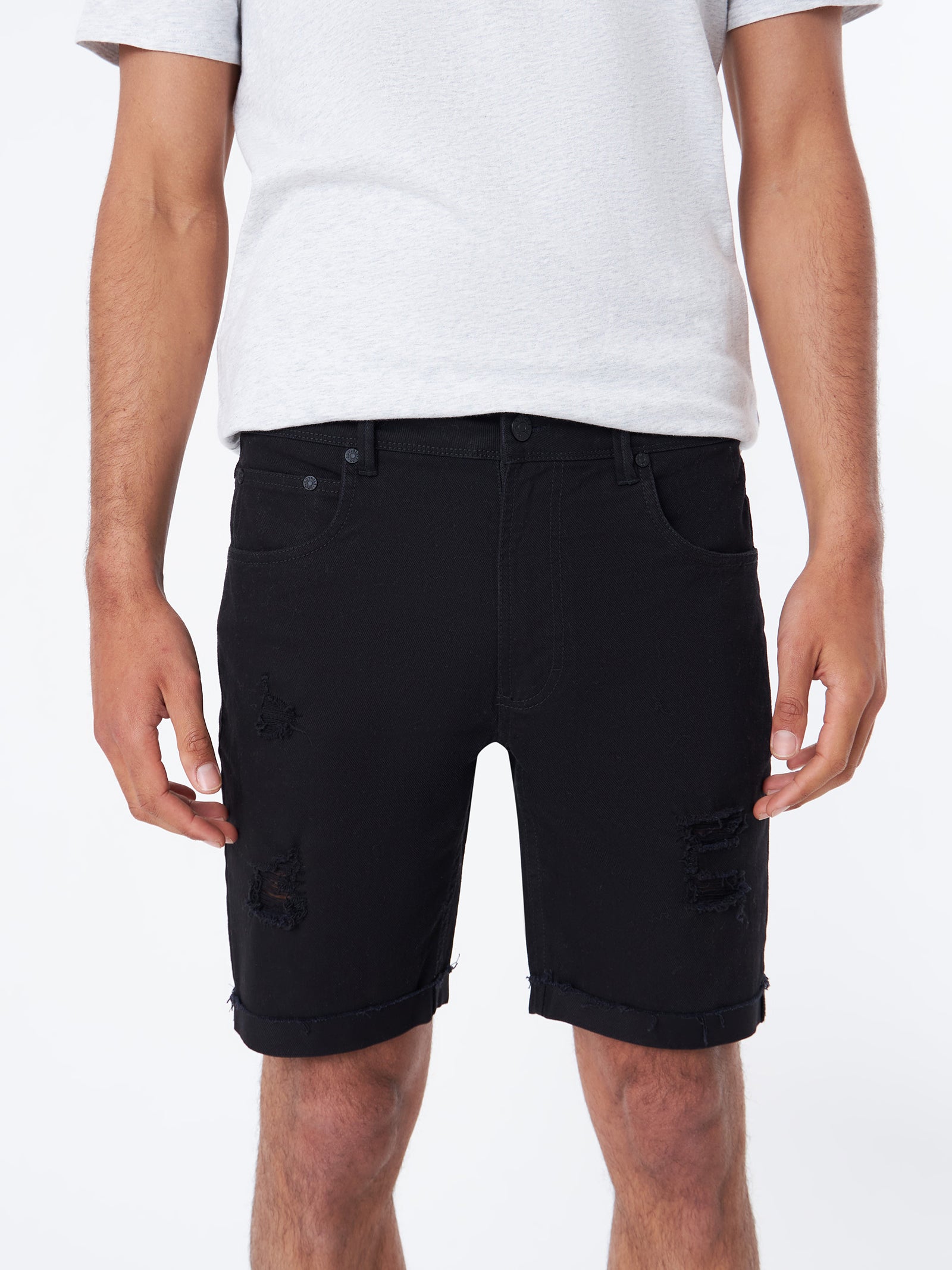 Zane Skinny Denim Short - True Black Rip