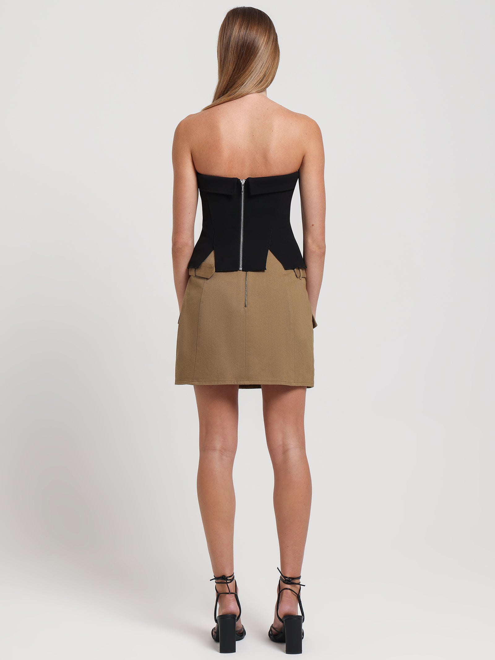 Iesha Bonded Bustier in Black & Khaki