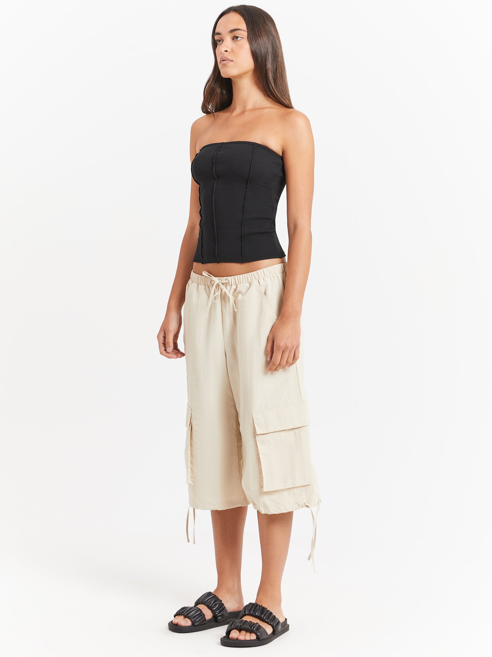 Hudson Parachute Long Shorts in Cream