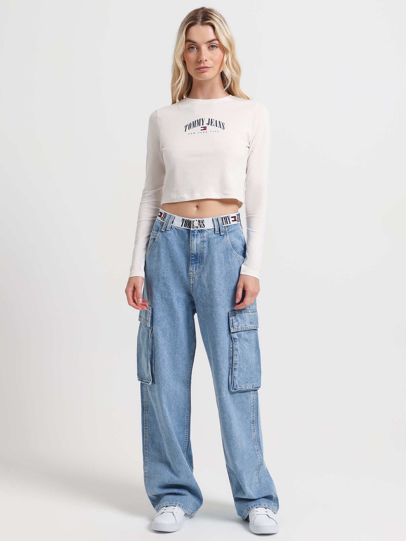 Essential Cropped Long Sleeve T-Shirt in Ancient White