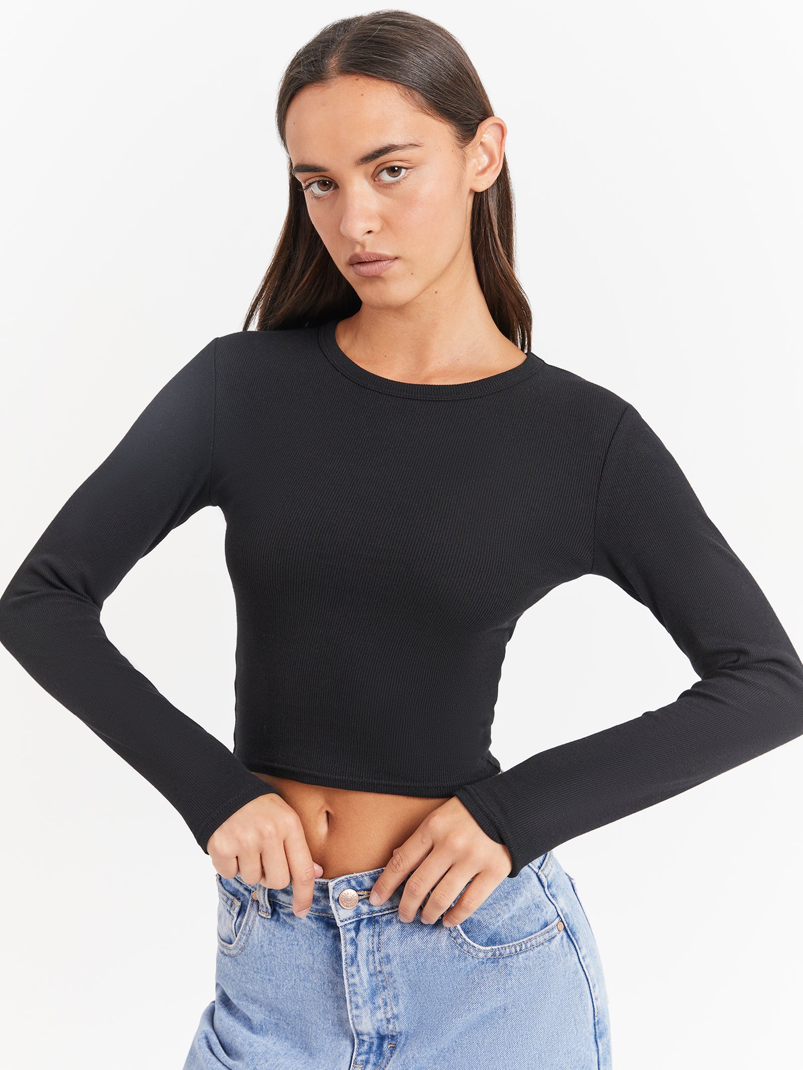 Georgie Long Sleeve Top in Black