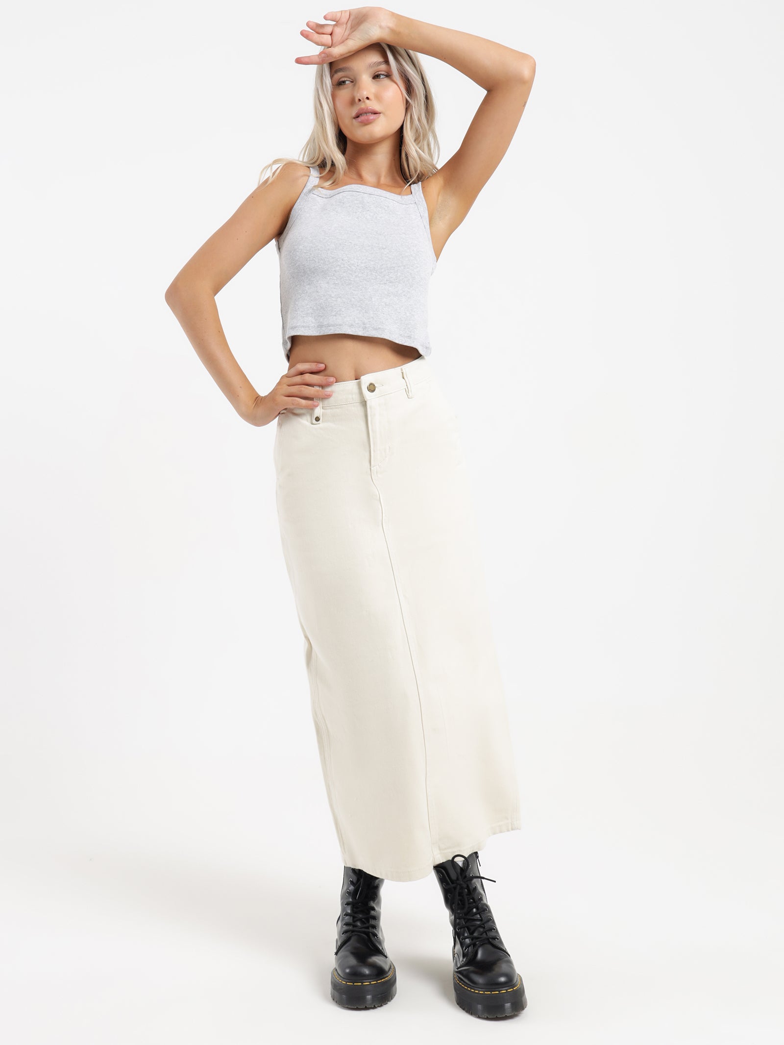 Fran Maxi Denim Skirt in Off White