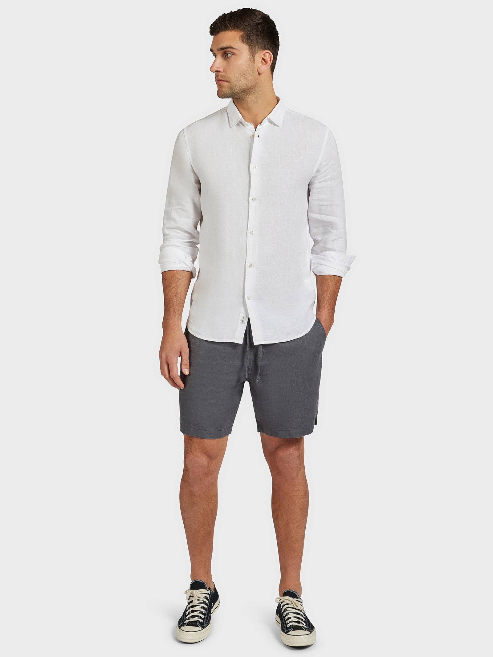 Riviera Linen Shorts in Charcoal Grey