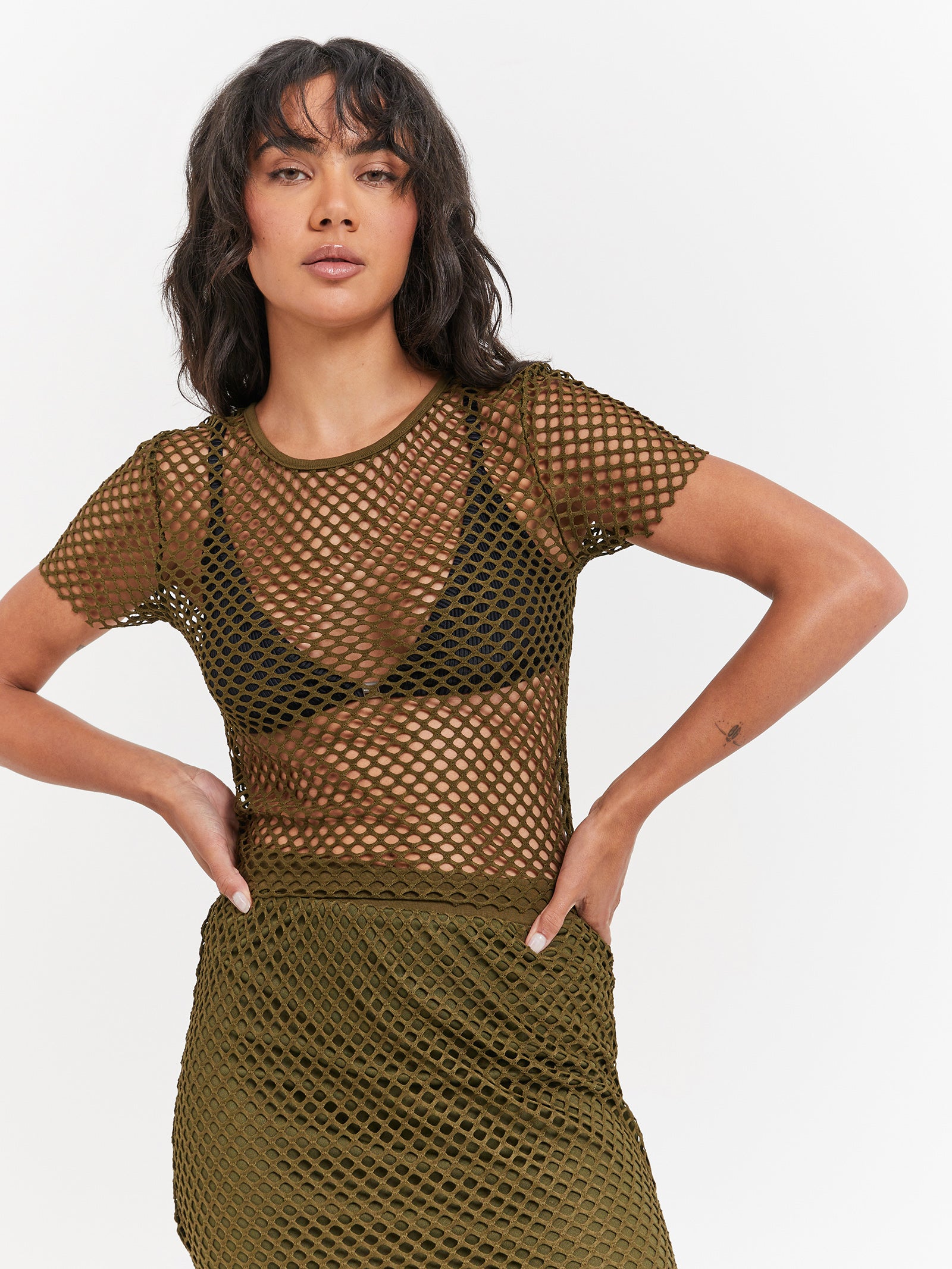 Ruby Mesh Top in Khaki