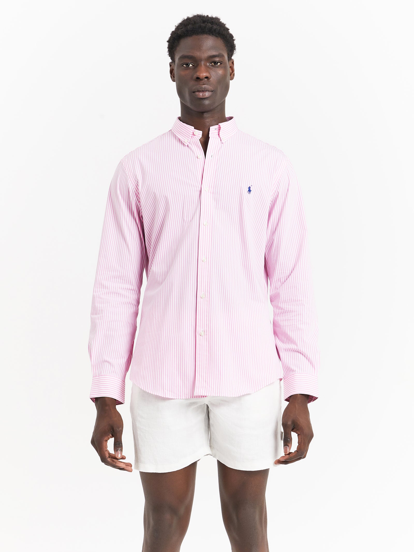 60/1 Striped Poplin Shirt in Pink & White