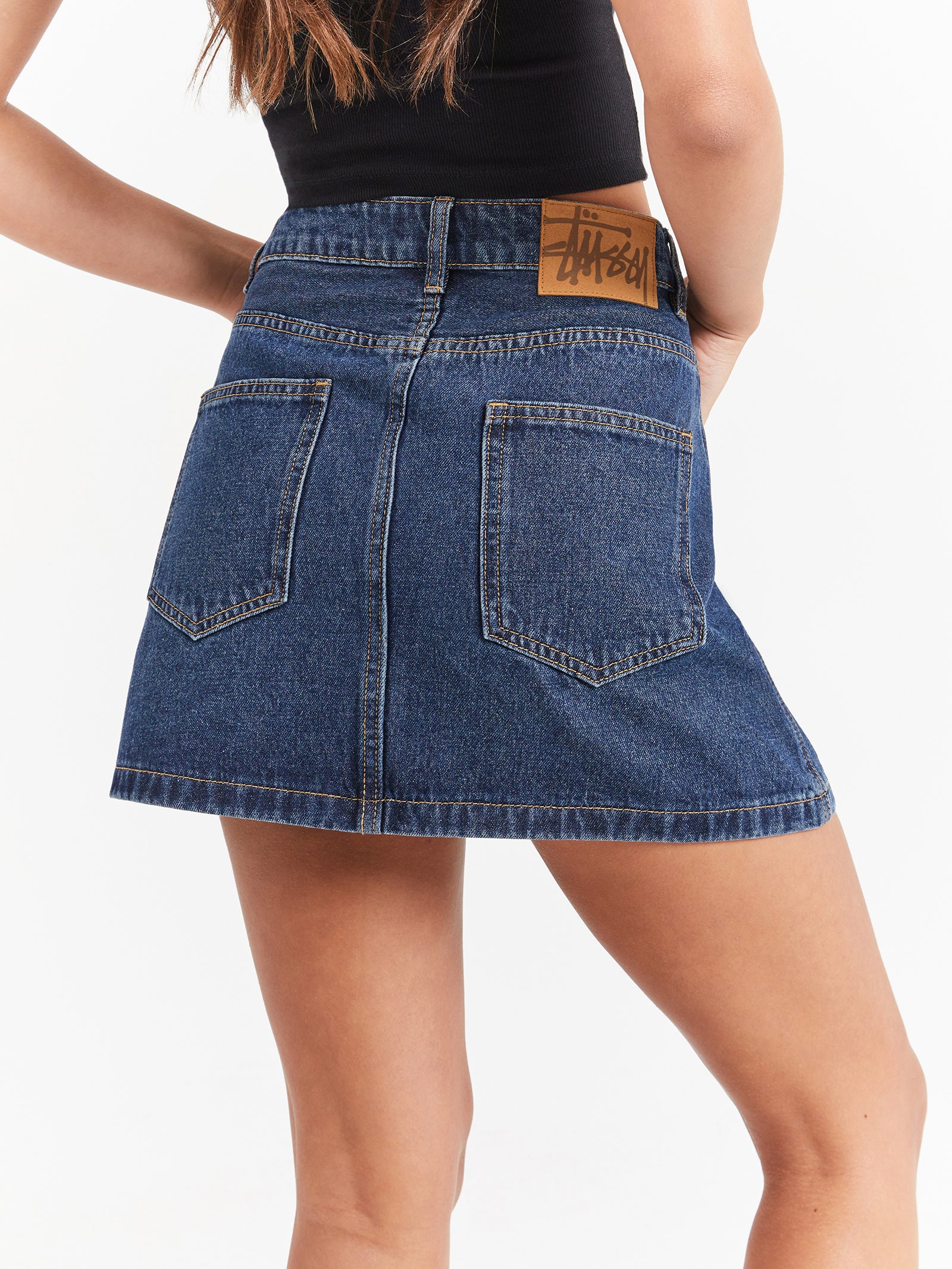 Workwear Denim Mini Skirt in Dark Indigo