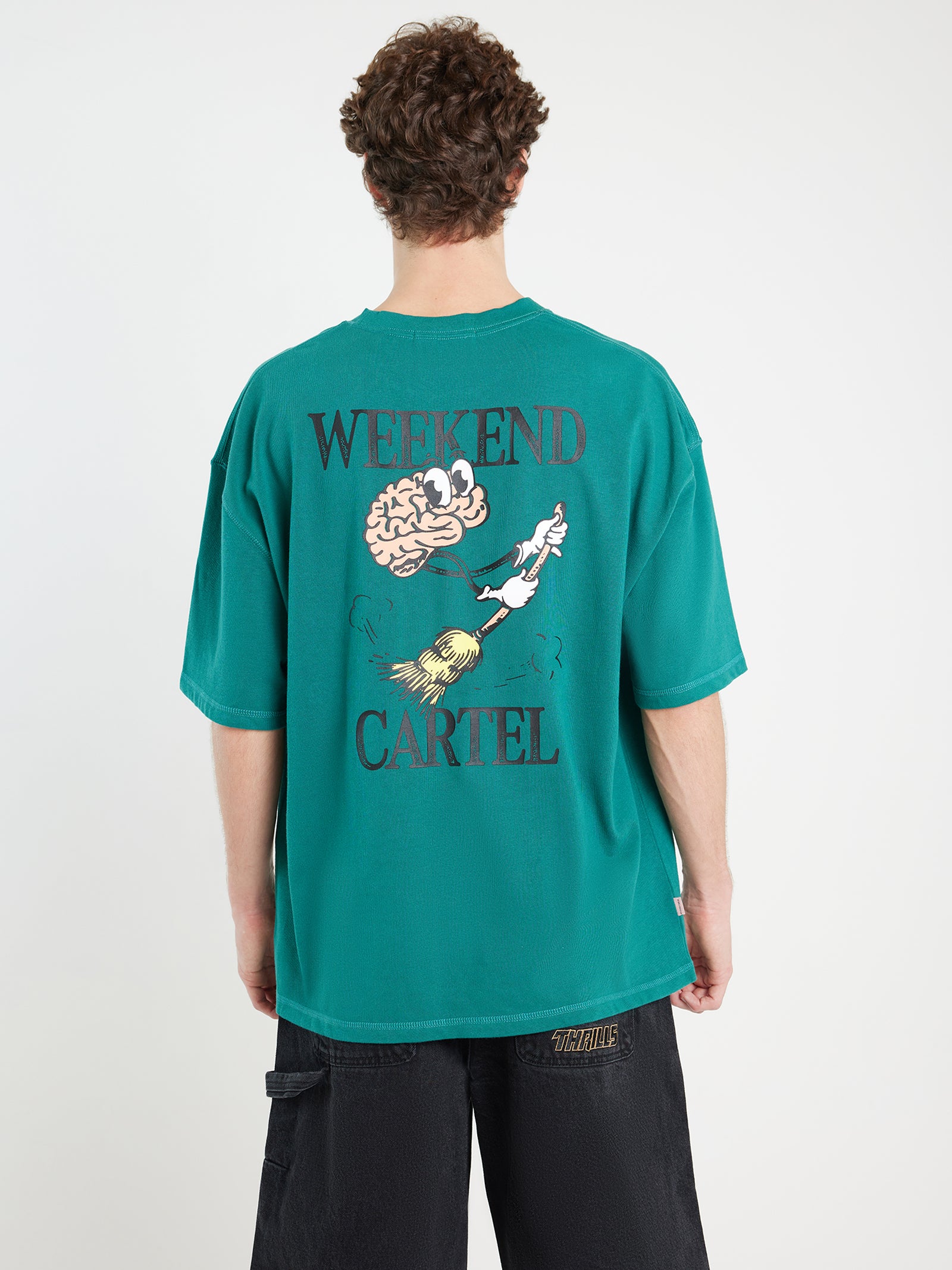 Brain Vs Broom Tee - Teal Green