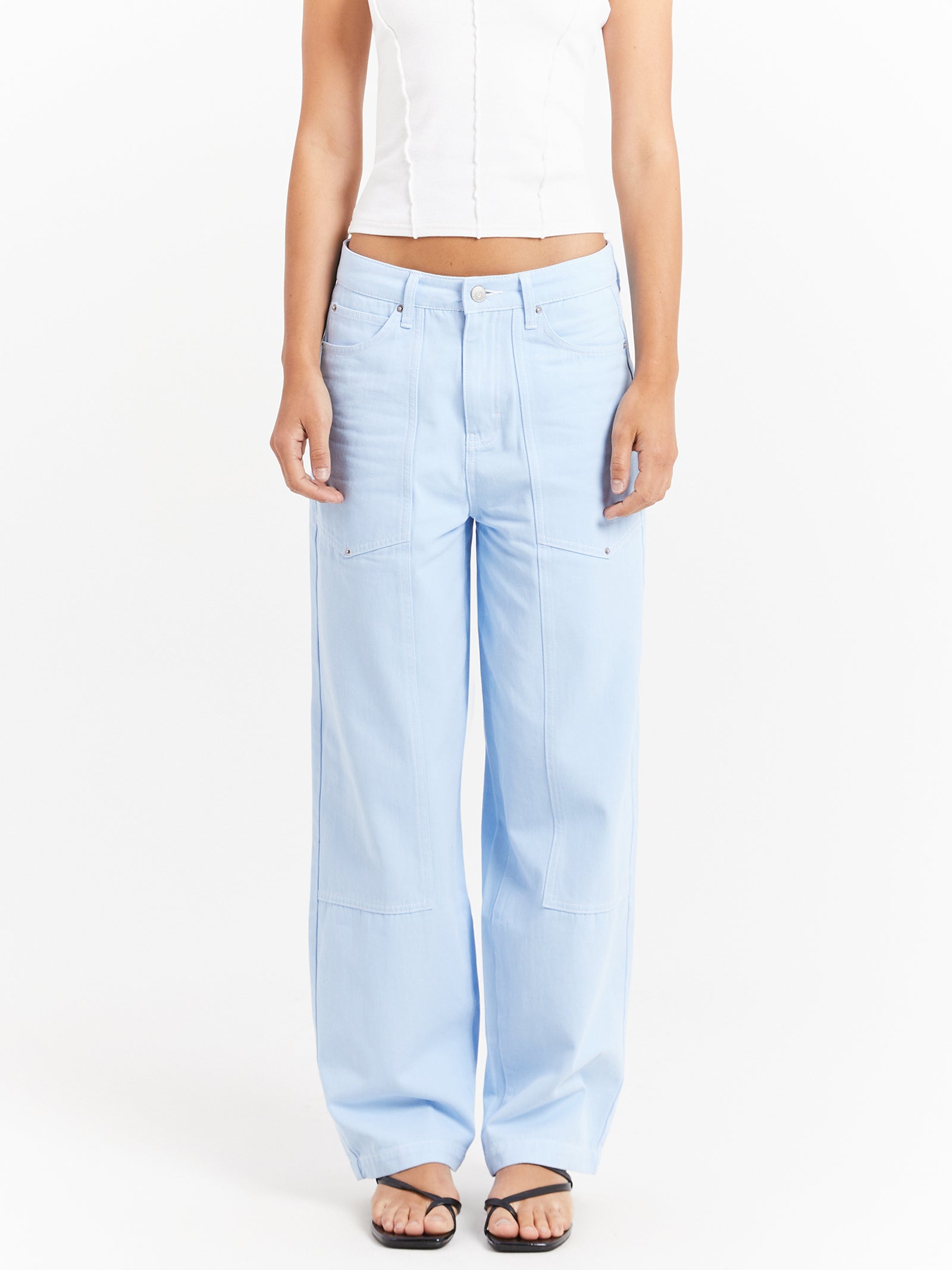 Luna Mid Rise Relaxed Pants in Sky