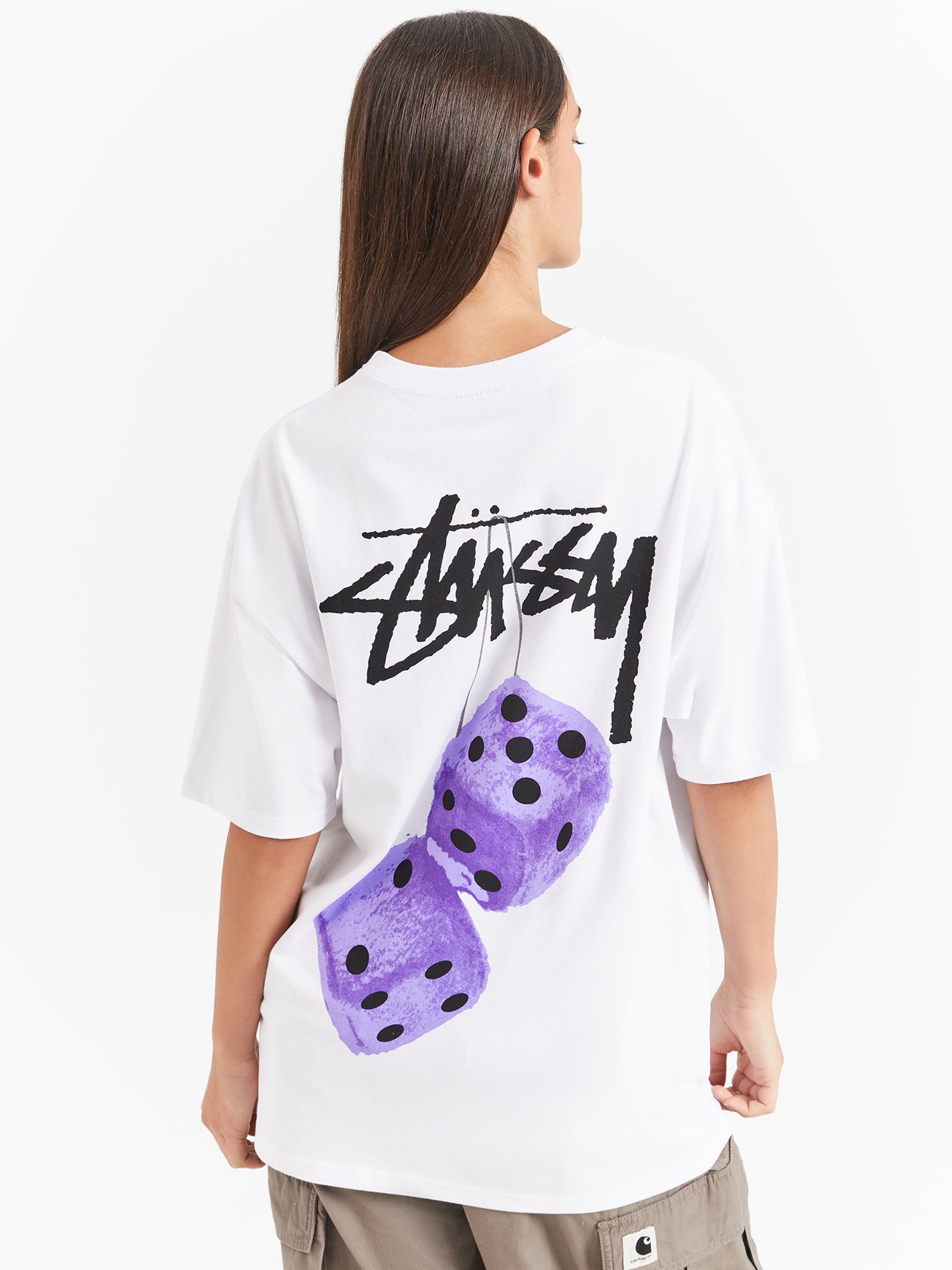 Fuzzy Dice Heavyweight Relaxed T-Shirt in White & Purple