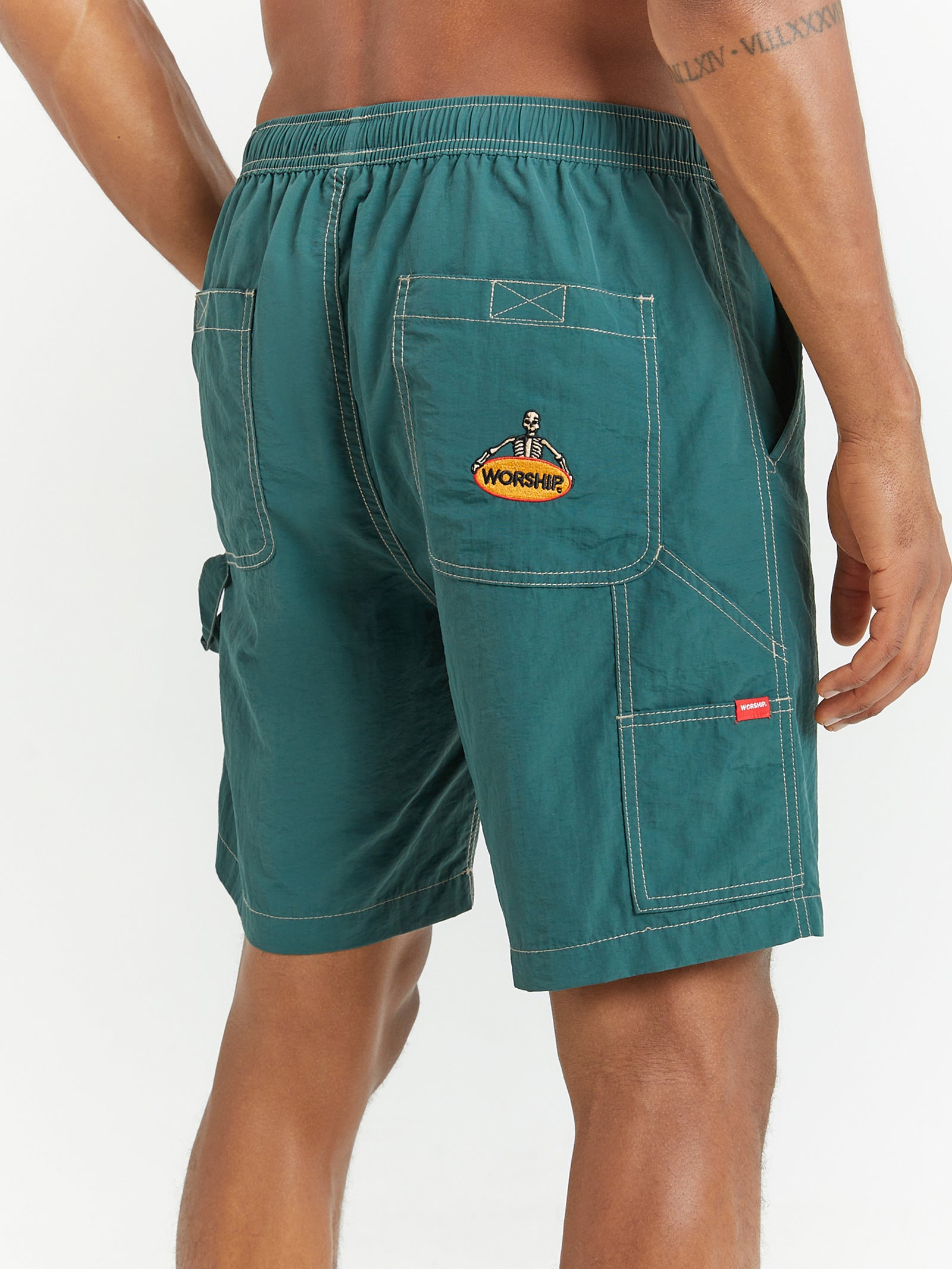 Lay Doubt Nylon Carpenter Shorts in Deep Lake Green