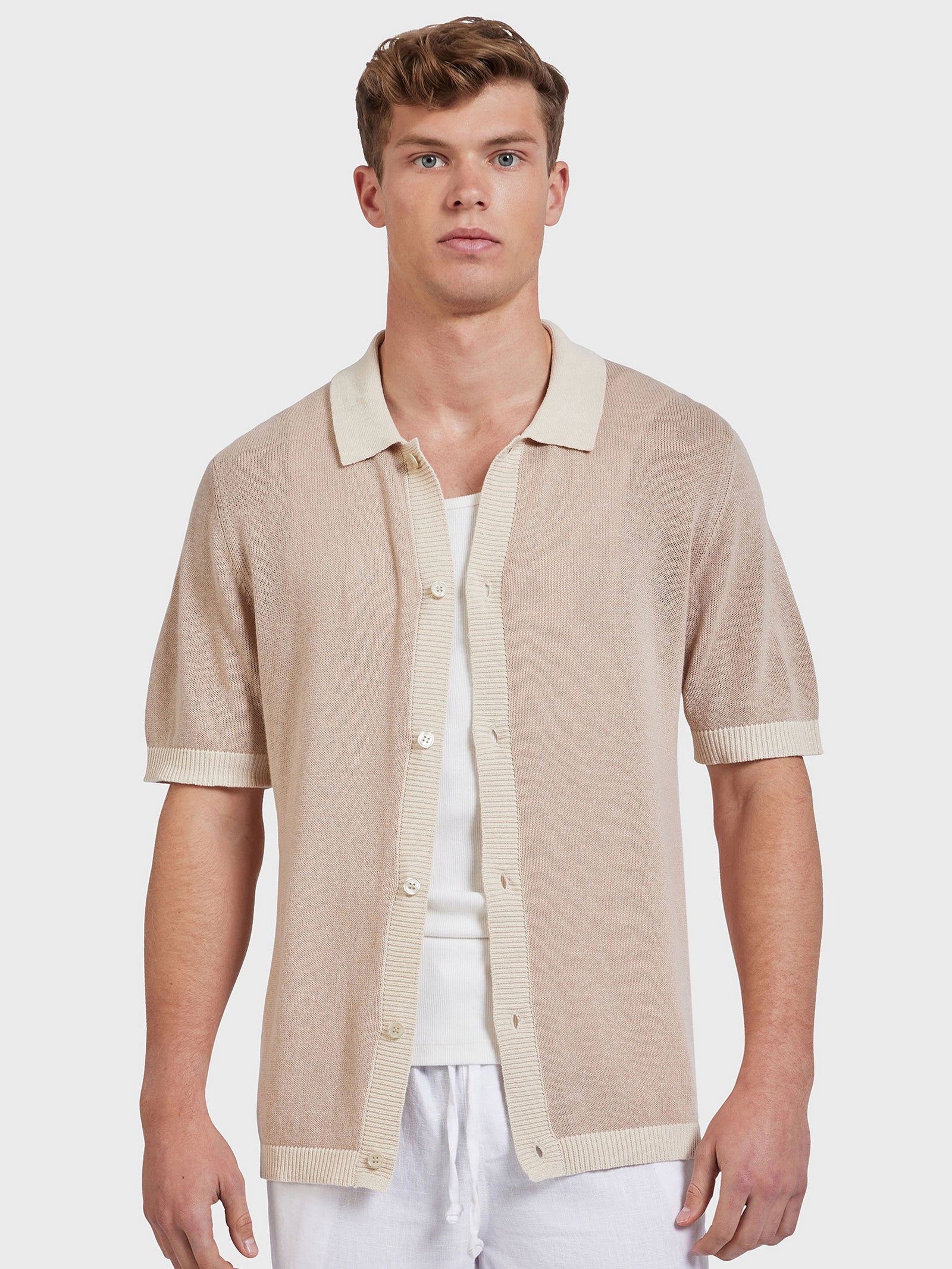 Gatsby Knit Polo Shirt in Stone