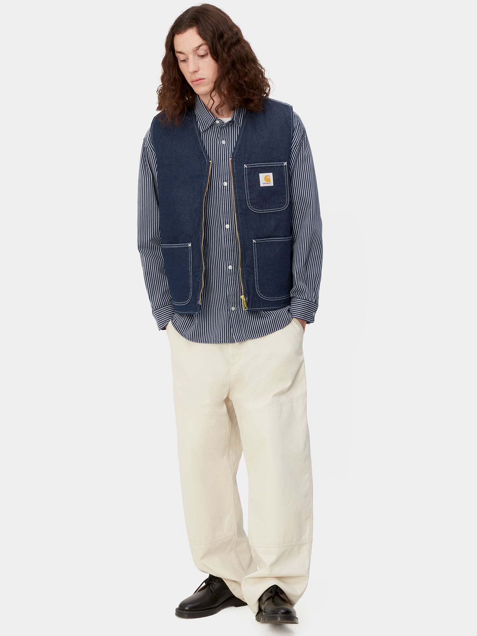 Chore Zip-Through Denim Vest in Blue One Wash