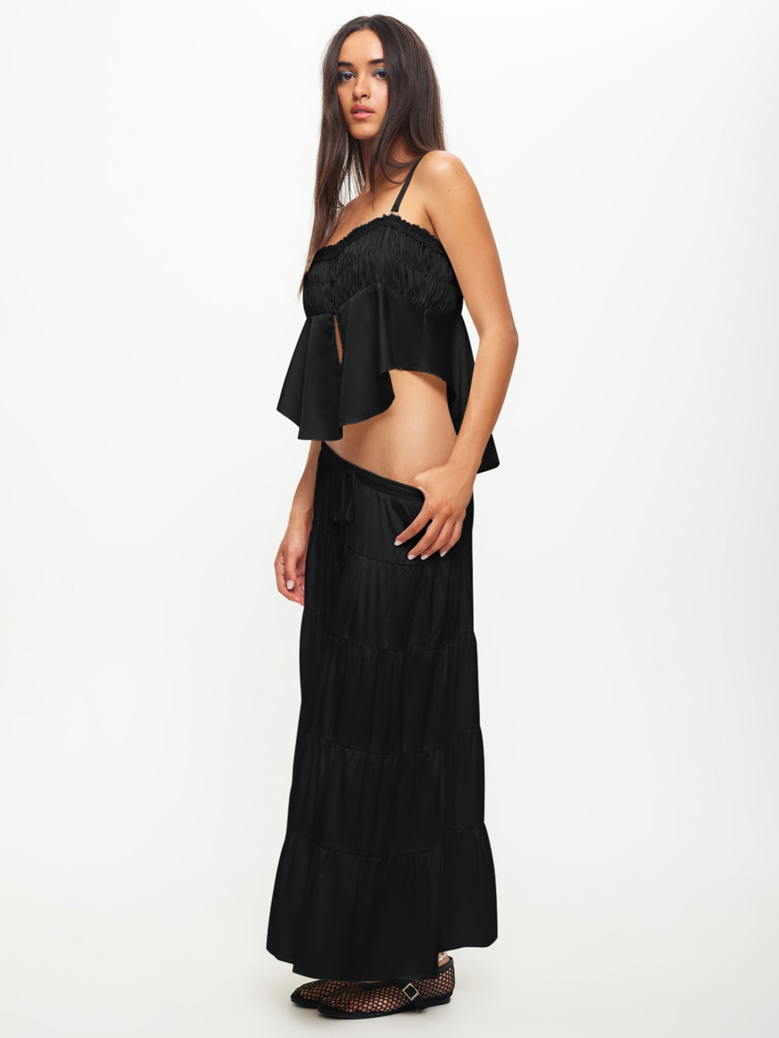 Keira Tiered Skirt in Onyx Black