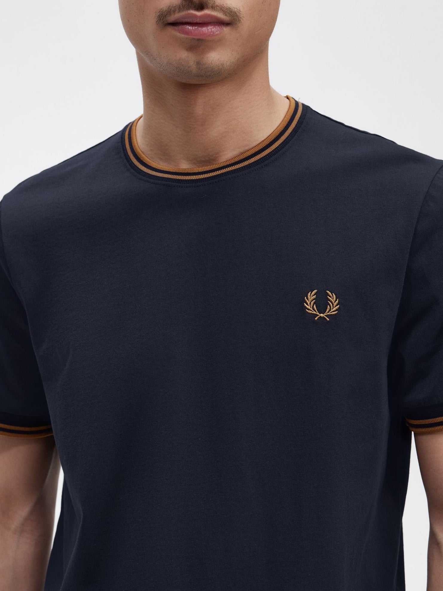 Twin Tipped T-Shirt in Navy & Dark Caramel