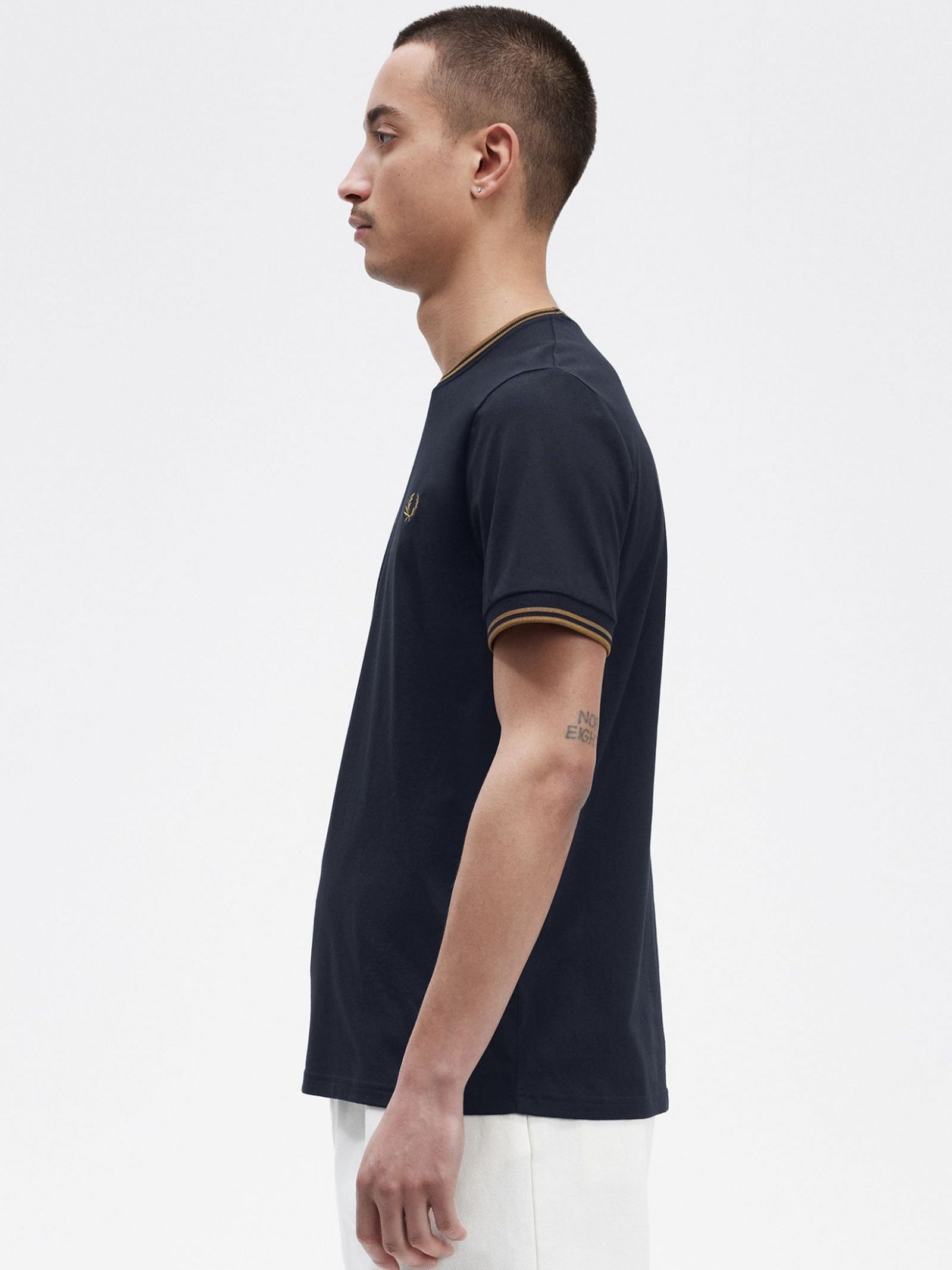 Twin Tipped T-Shirt in Navy & Dark Caramel