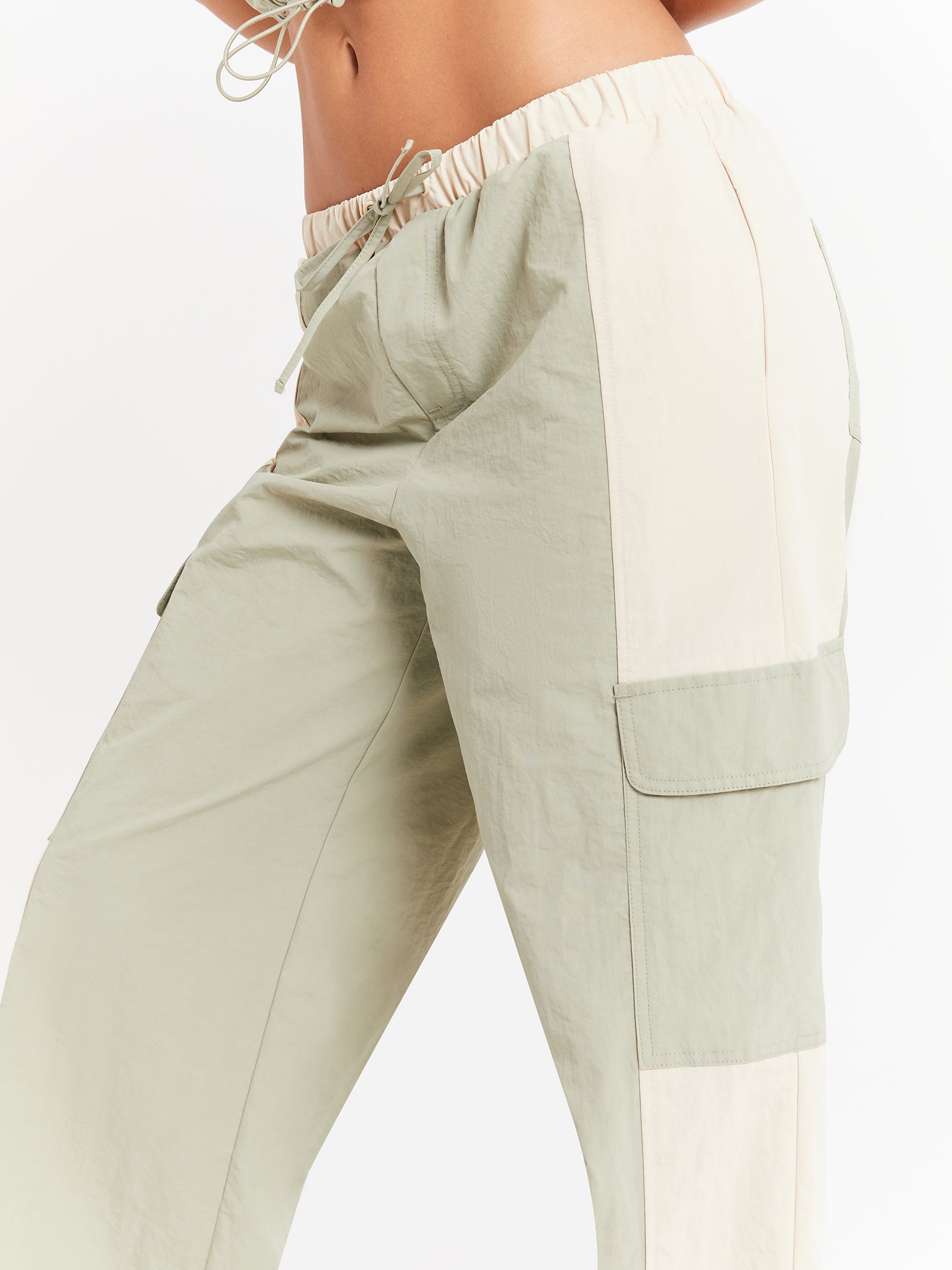 Ella Parachute Pants in Sage & Cream