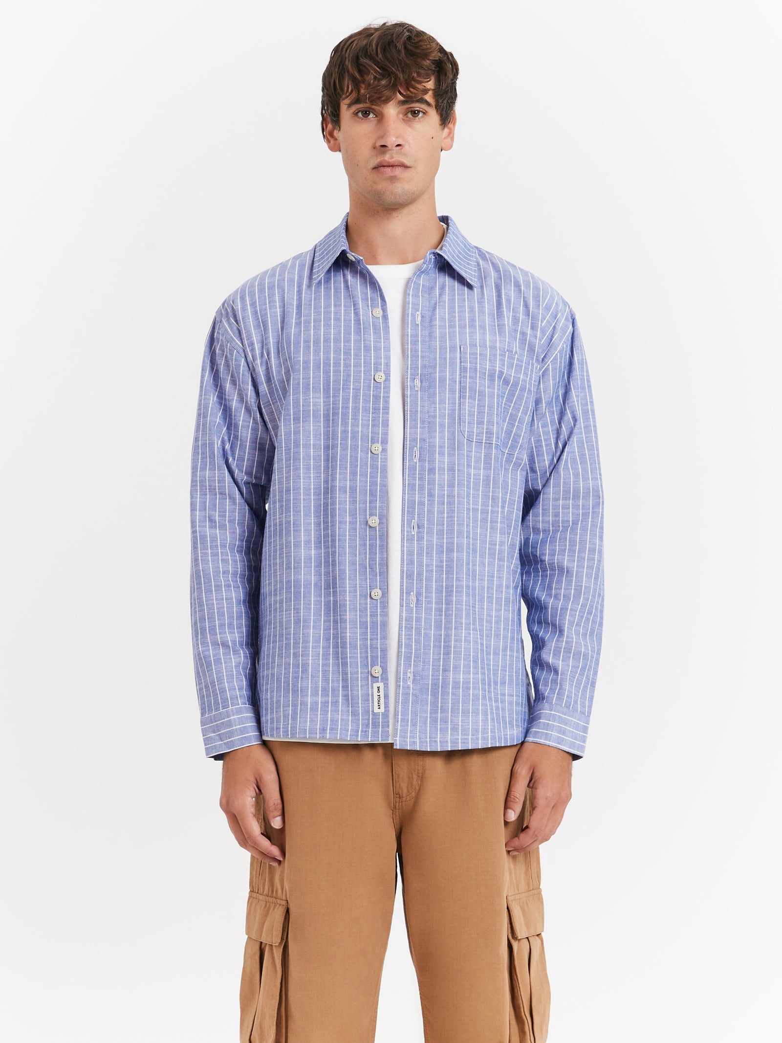 Lewis Overshirt in Navy Stripe