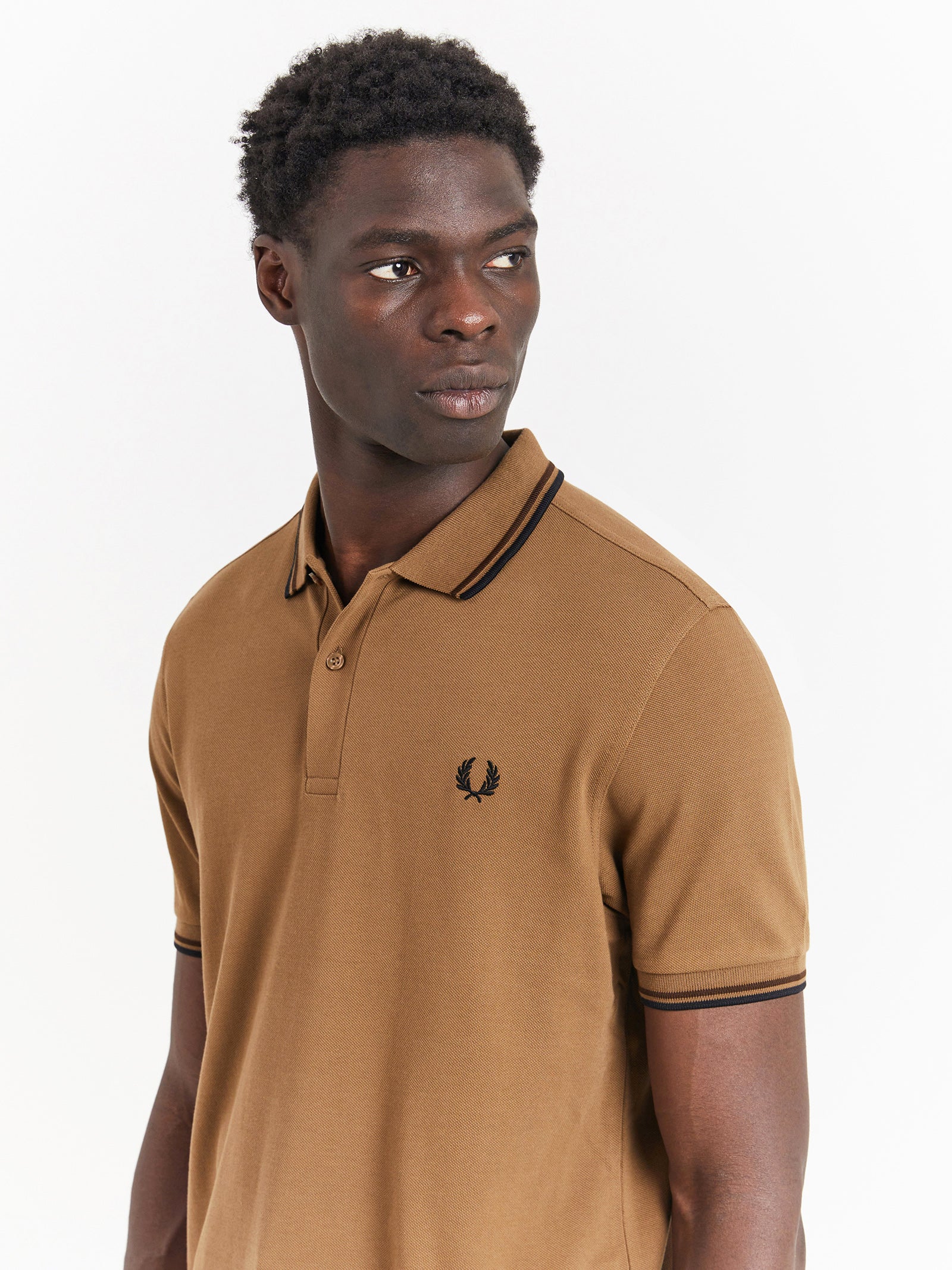 Twin Tipped Polo Shirt in Shaded Stone Tobacco Brown & Black