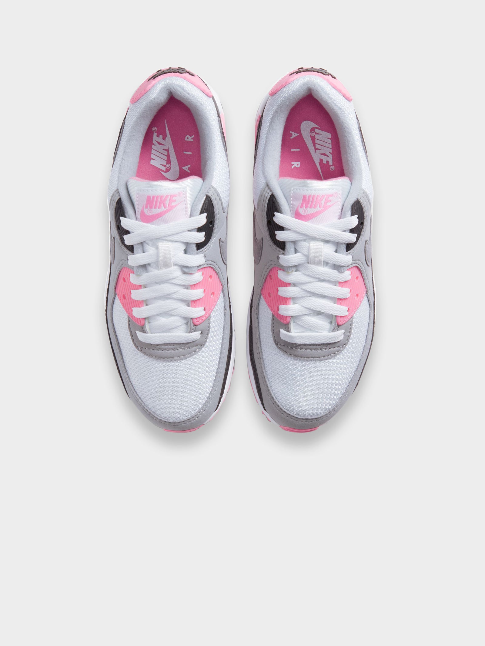 Womens Air Max 90 Sneakers in White, Grey & Rose Pink